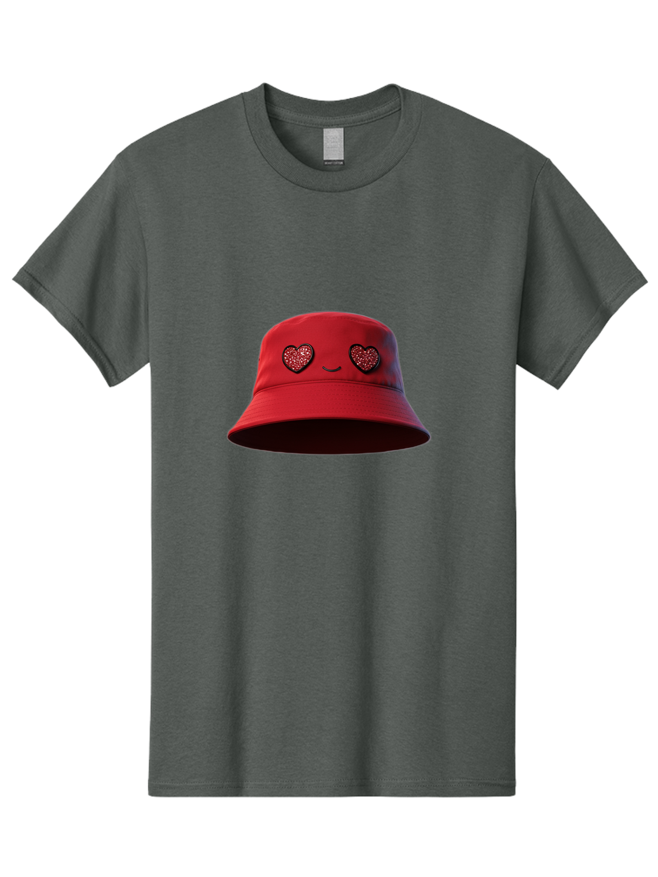 Red-Hat Men'S Graphic Tee, 100% Cotton, Comfortable Casual Summer Wear, Machine Washable, Red Bucket Hat, Heart Eyes, Smiley Face, Fashion Accessory, Streetwear, Casual Style, Hat With Heart Design, Trendy Headwear, Kawaii Fashion Bad485