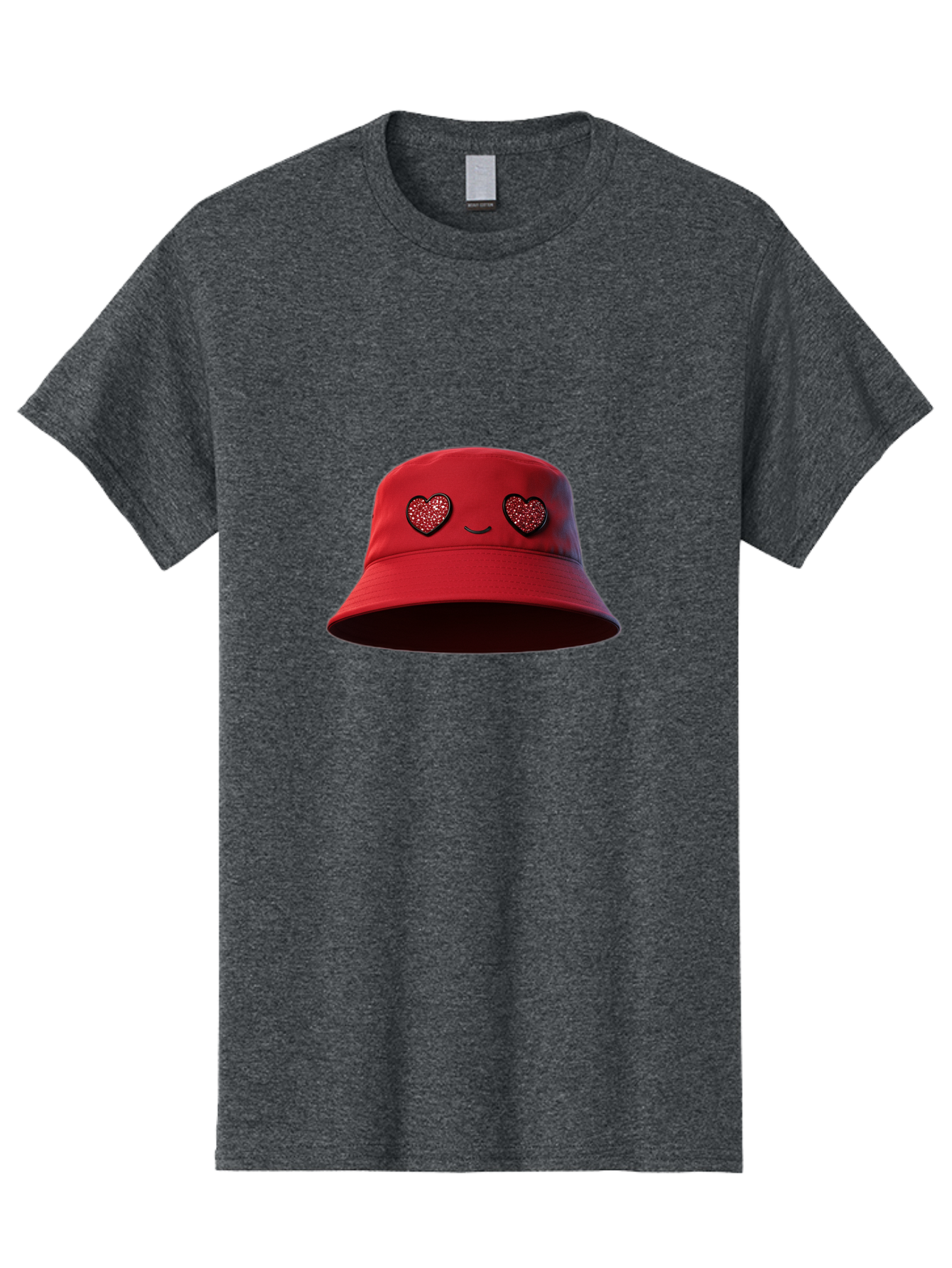 Red-Hat Men'S Graphic Tee, 100% Cotton, Comfortable Casual Summer Wear, Machine Washable, Red Bucket Hat, Heart Eyes, Smiley Face, Fashion Accessory, Streetwear, Casual Style, Hat With Heart Design, Trendy Headwear, Kawaii Fashion Bad485