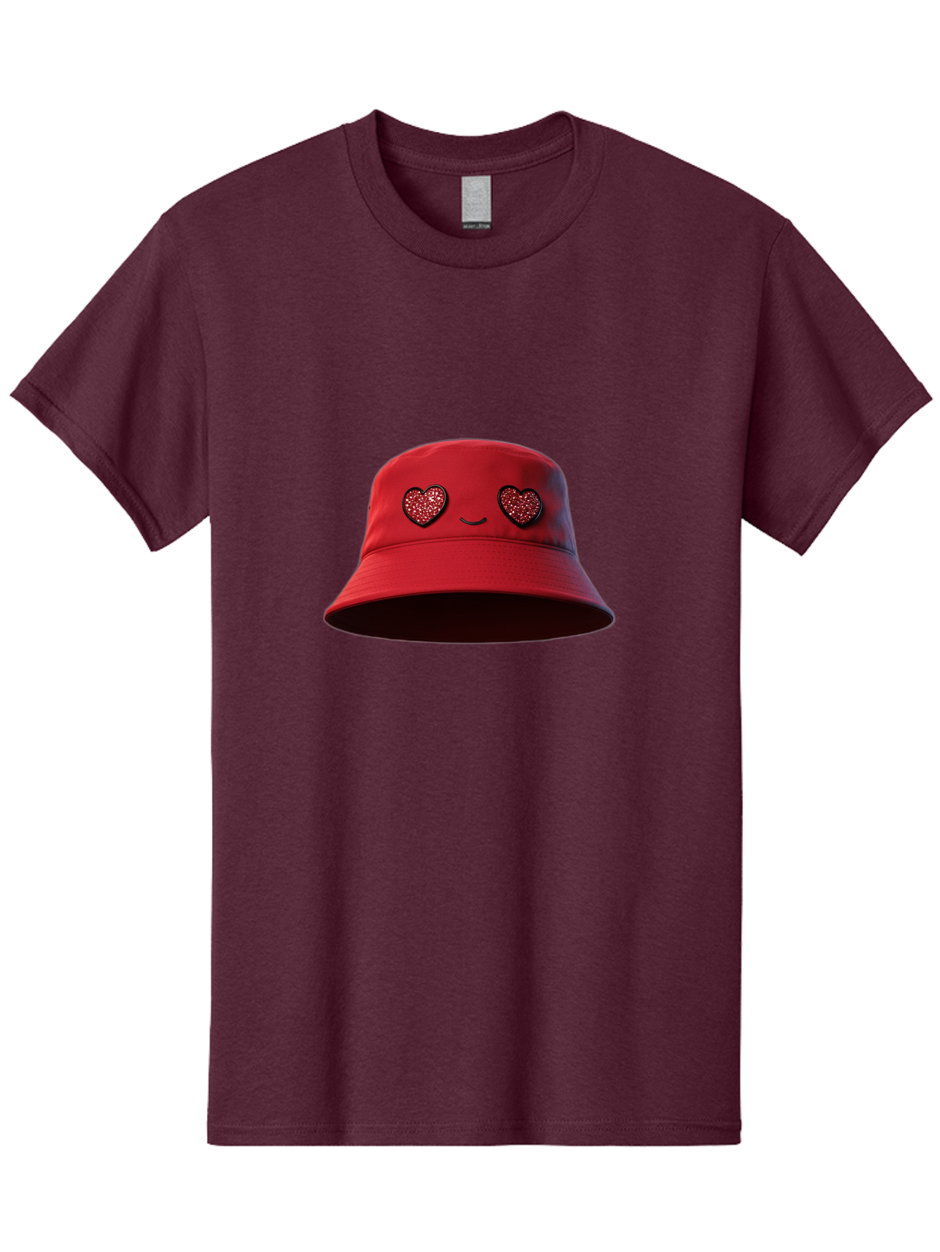 Red-Hat Men'S Graphic Tee, 100% Cotton, Comfortable Casual Summer Wear, Machine Washable, Red Bucket Hat, Heart Eyes, Smiley Face, Fashion Accessory, Streetwear, Casual Style, Hat With Heart Design, Trendy Headwear, Kawaii Fashion Bad485