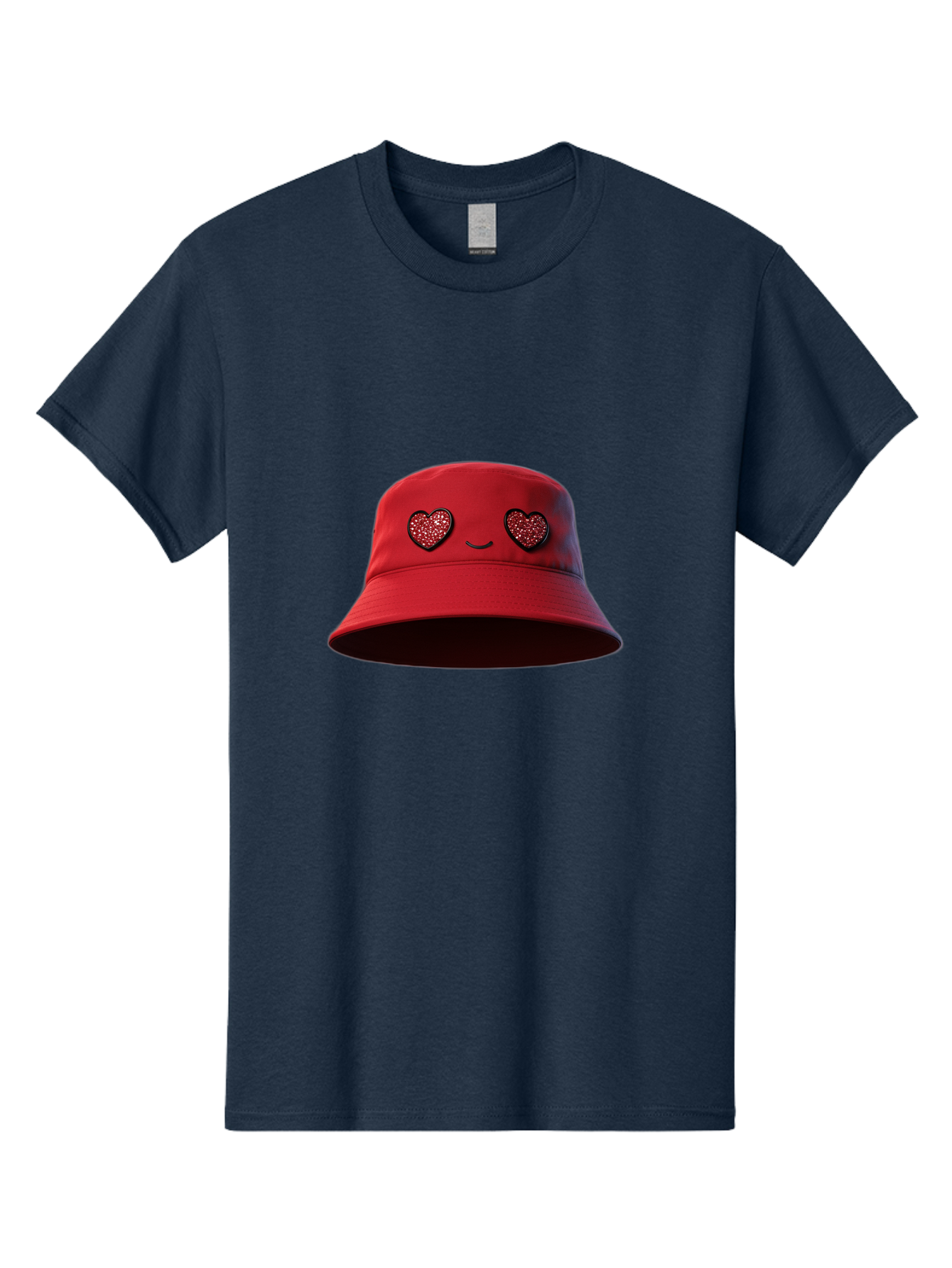 Red-Hat Men'S Graphic Tee, 100% Cotton, Comfortable Casual Summer Wear, Machine Washable, Red Bucket Hat, Heart Eyes, Smiley Face, Fashion Accessory, Streetwear, Casual Style, Hat With Heart Design, Trendy Headwear, Kawaii Fashion Bad485