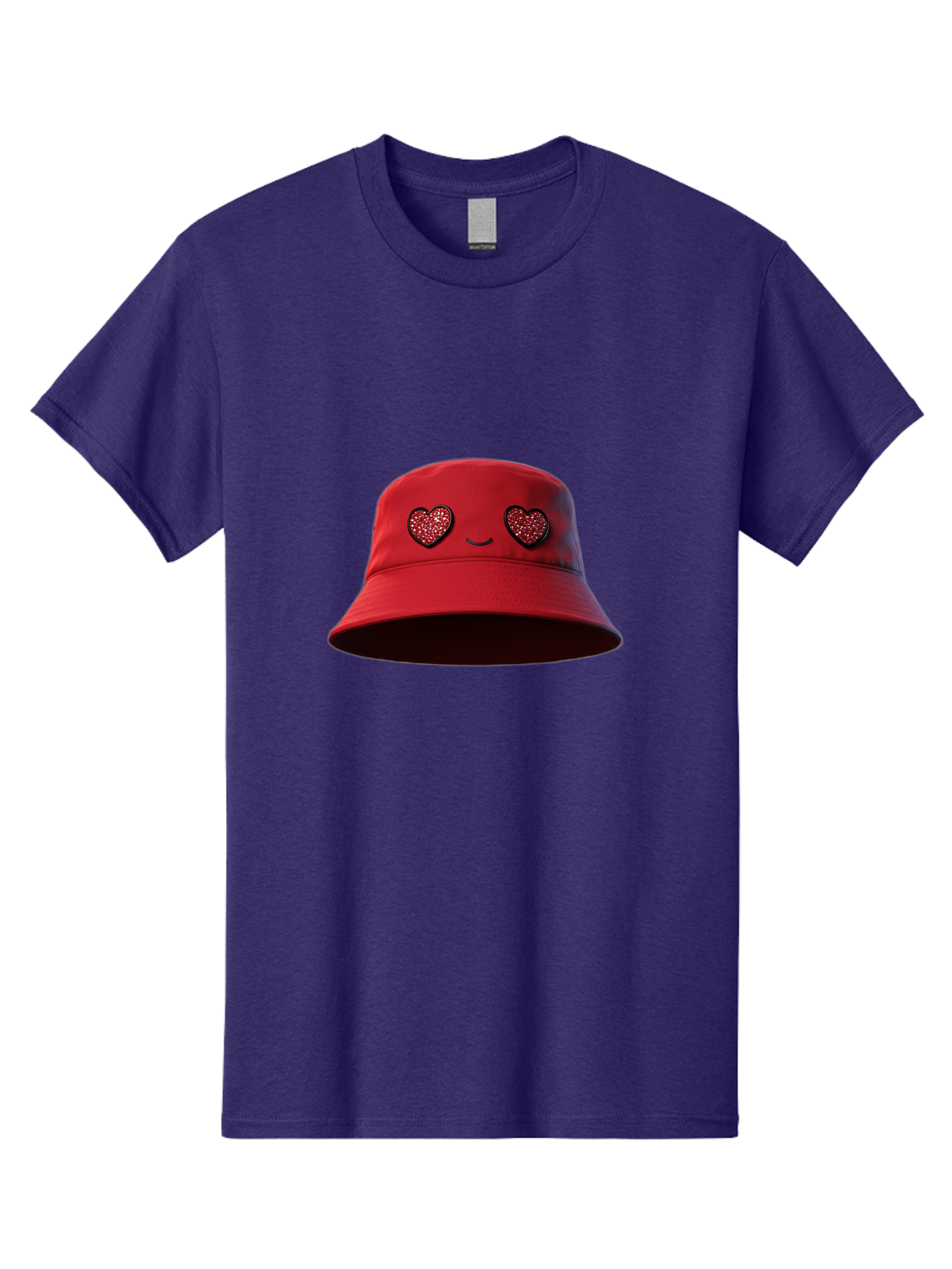 Red-Hat Men'S Graphic Tee, 100% Cotton, Comfortable Casual Summer Wear, Machine Washable, Red Bucket Hat, Heart Eyes, Smiley Face, Fashion Accessory, Streetwear, Casual Style, Hat With Heart Design, Trendy Headwear, Kawaii Fashion Bad485