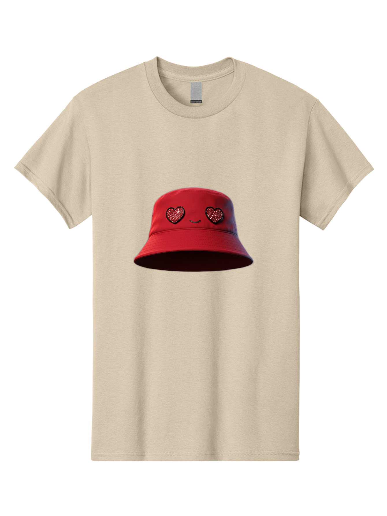 Red-Hat Men'S Graphic Tee, 100% Cotton, Comfortable Casual Summer Wear, Machine Washable, Red Bucket Hat, Heart Eyes, Smiley Face, Fashion Accessory, Streetwear, Casual Style, Hat With Heart Design, Trendy Headwear, Kawaii Fashion Bad485