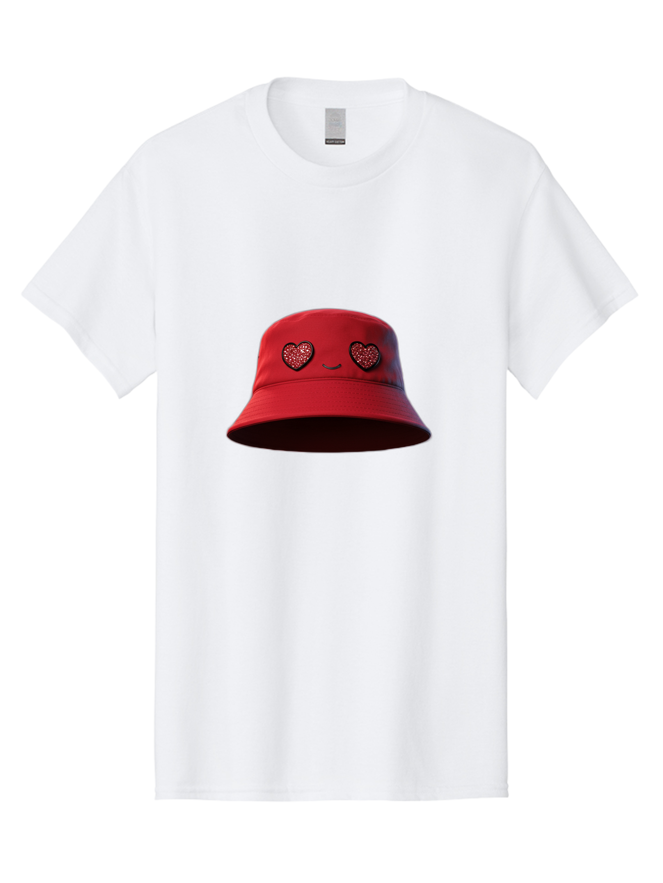 Red-Hat Men'S Graphic Tee, 100% Cotton, Comfortable Casual Summer Wear, Machine Washable, Red Bucket Hat, Heart Eyes, Smiley Face, Fashion Accessory, Streetwear, Casual Style, Hat With Heart Design, Trendy Headwear, Kawaii Fashion Bad485