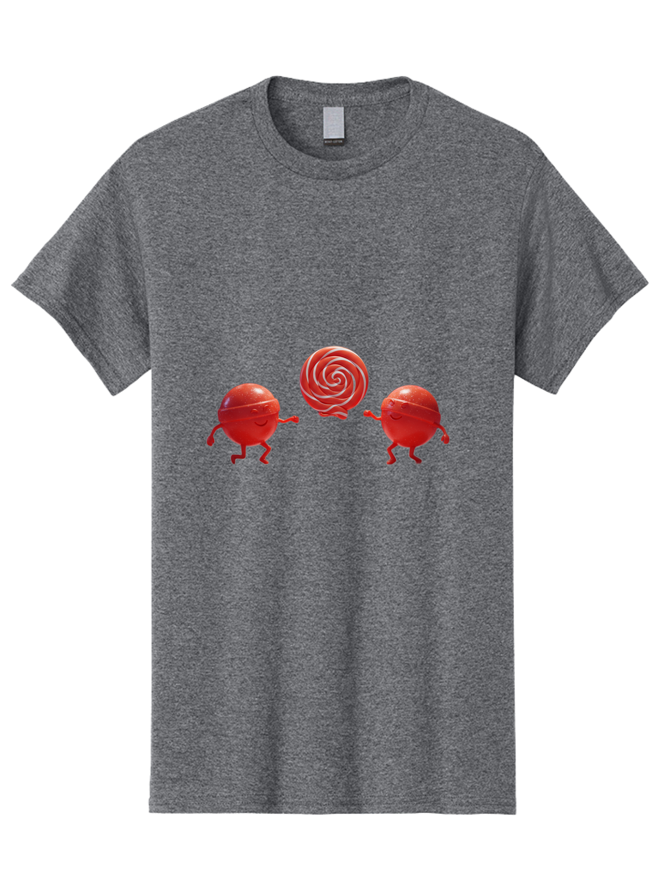 Red-Lollipop-Characters Men'S Graphic Tee, 100% Cotton, Comfortable Casual Summer Wear, Machine Washable, Red Candy Characters, Animated Figures, Lollipop, Sweet Treats, Playful Design, Cartoon Style, Whimsical, Fun, Candy Graphics, Bad486