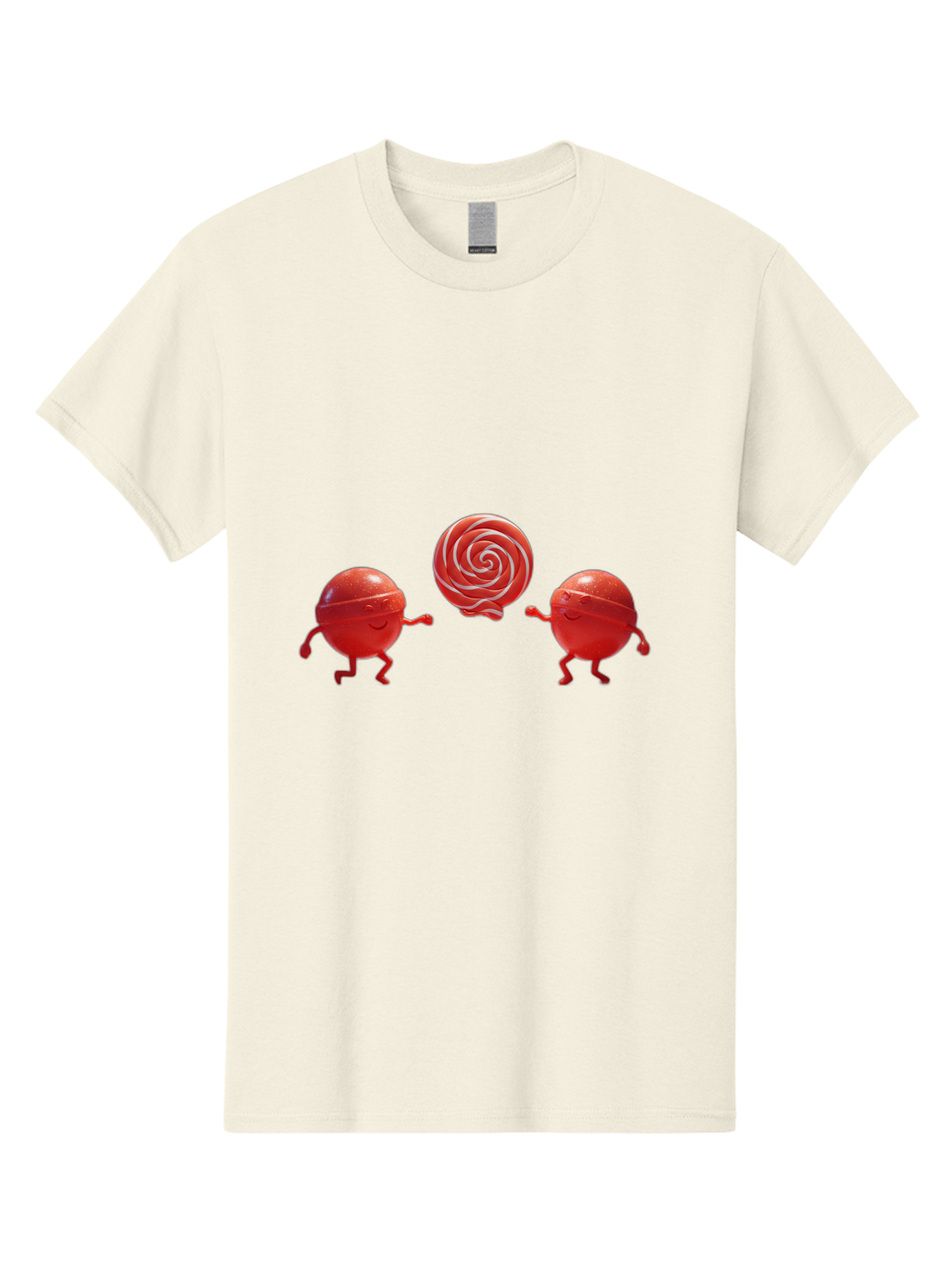 Red-Lollipop-Characters Men'S Graphic Tee, 100% Cotton, Comfortable Casual Summer Wear, Machine Washable, Red Candy Characters, Animated Figures, Lollipop, Sweet Treats, Playful Design, Cartoon Style, Whimsical, Fun, Candy Graphics, Bad486
