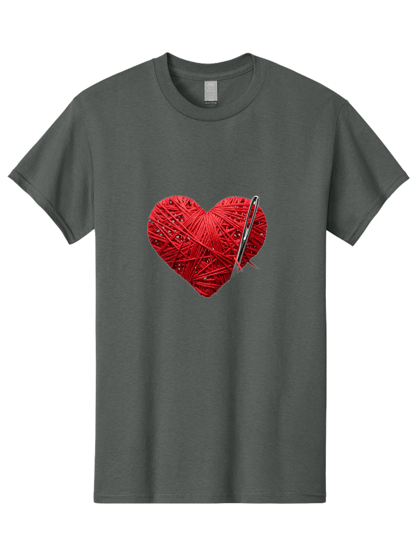 Red-Yarn-Heart Men'S Graphic Tee, 100% Cotton, Comfortable Casual Summer Wear, Machine Washable, Heart Made Of Red Yarn, Knitting Needle, Creative Craft, Handmade Love, Diy Project, Cozy Atmosphere, Knitting Hobby Bad488