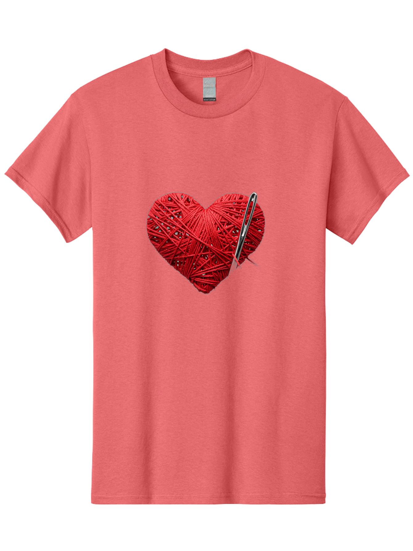 Red-Yarn-Heart Men'S Graphic Tee, 100% Cotton, Comfortable Casual Summer Wear, Machine Washable, Heart Made Of Red Yarn, Knitting Needle, Creative Craft, Handmade Love, Diy Project, Cozy Atmosphere, Knitting Hobby Bad488