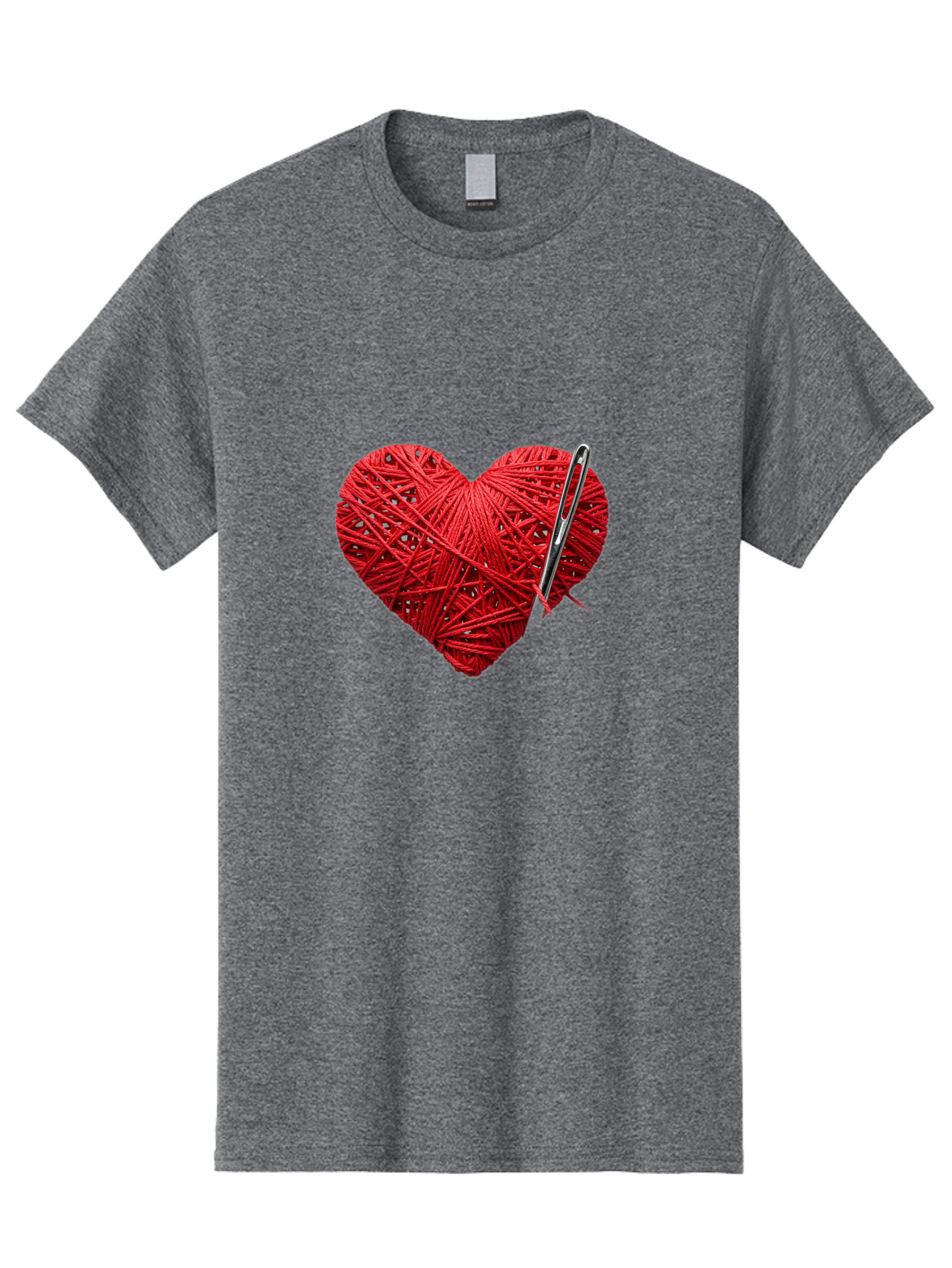 Red-Yarn-Heart Men'S Graphic Tee, 100% Cotton, Comfortable Casual Summer Wear, Machine Washable, Heart Made Of Red Yarn, Knitting Needle, Creative Craft, Handmade Love, Diy Project, Cozy Atmosphere, Knitting Hobby Bad488