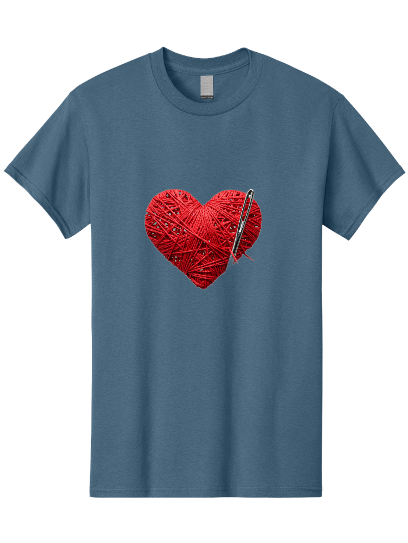 Red-Yarn-Heart Men'S Graphic Tee, 100% Cotton, Comfortable Casual Summer Wear, Machine Washable, Heart Made Of Red Yarn, Knitting Needle, Creative Craft, Handmade Love, Diy Project, Cozy Atmosphere, Knitting Hobby Bad488