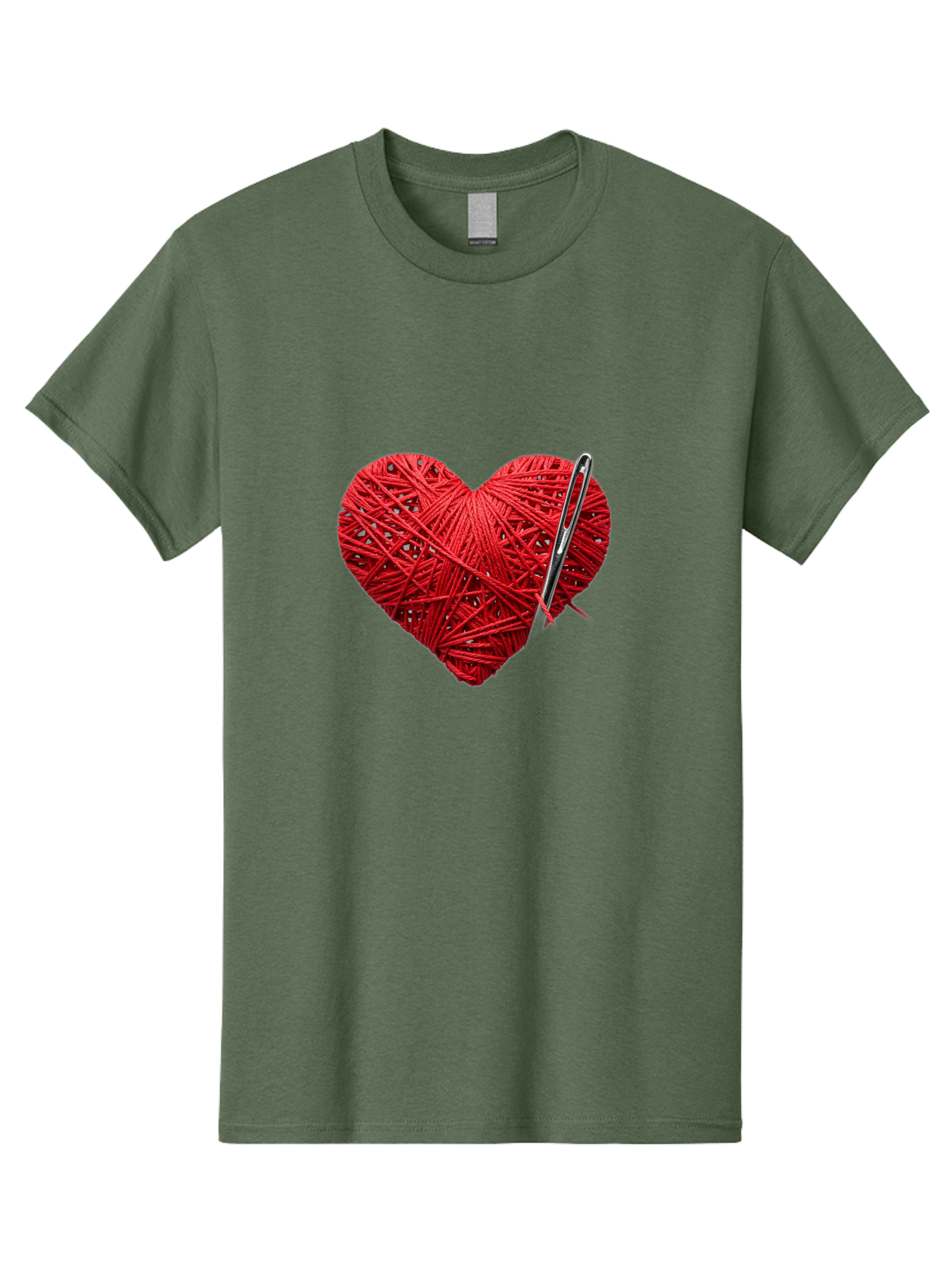 Red-Yarn-Heart Men'S Graphic Tee, 100% Cotton, Comfortable Casual Summer Wear, Machine Washable, Heart Made Of Red Yarn, Knitting Needle, Creative Craft, Handmade Love, Diy Project, Cozy Atmosphere, Knitting Hobby Bad488