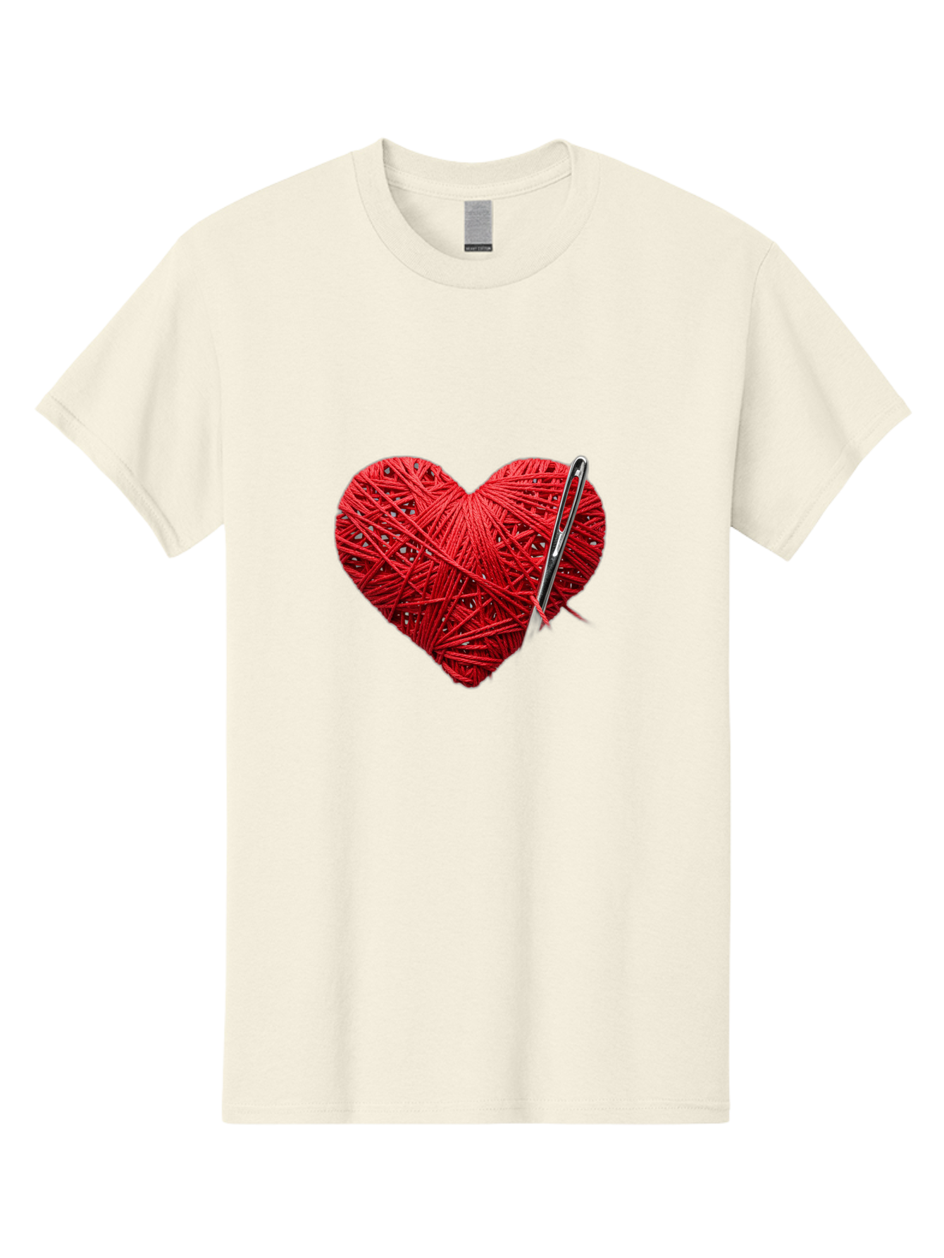 Red-Yarn-Heart Men'S Graphic Tee, 100% Cotton, Comfortable Casual Summer Wear, Machine Washable, Heart Made Of Red Yarn, Knitting Needle, Creative Craft, Handmade Love, Diy Project, Cozy Atmosphere, Knitting Hobby Bad488