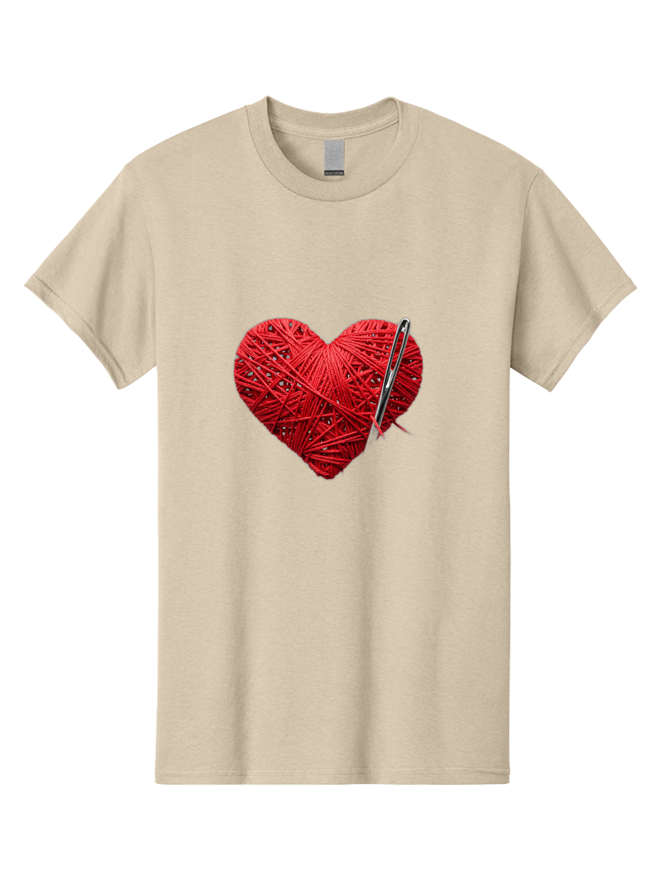 Red-Yarn-Heart Men'S Graphic Tee, 100% Cotton, Comfortable Casual Summer Wear, Machine Washable, Heart Made Of Red Yarn, Knitting Needle, Creative Craft, Handmade Love, Diy Project, Cozy Atmosphere, Knitting Hobby Bad488