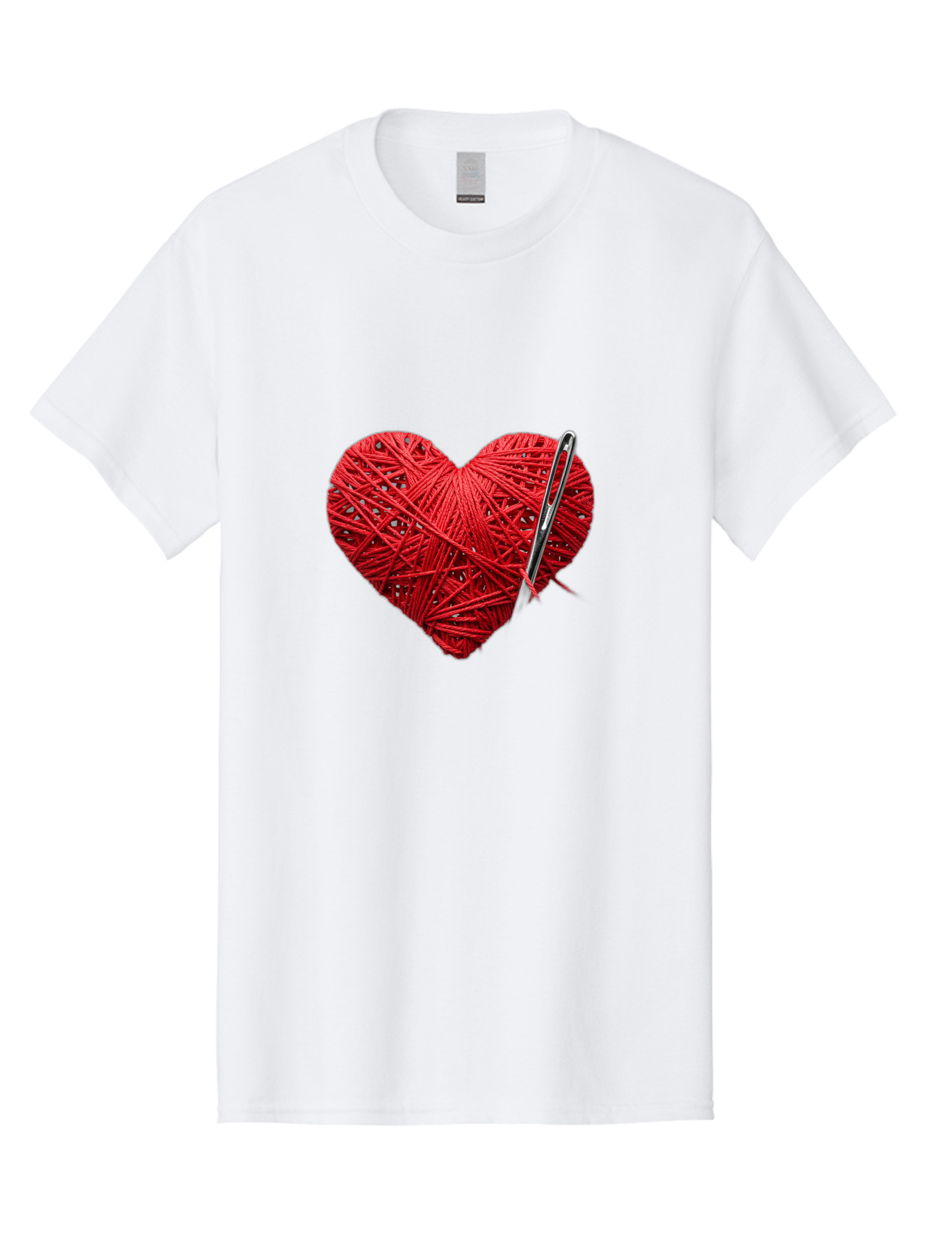 Red-Yarn-Heart Men'S Graphic Tee, 100% Cotton, Comfortable Casual Summer Wear, Machine Washable, Heart Made Of Red Yarn, Knitting Needle, Creative Craft, Handmade Love, Diy Project, Cozy Atmosphere, Knitting Hobby Bad488