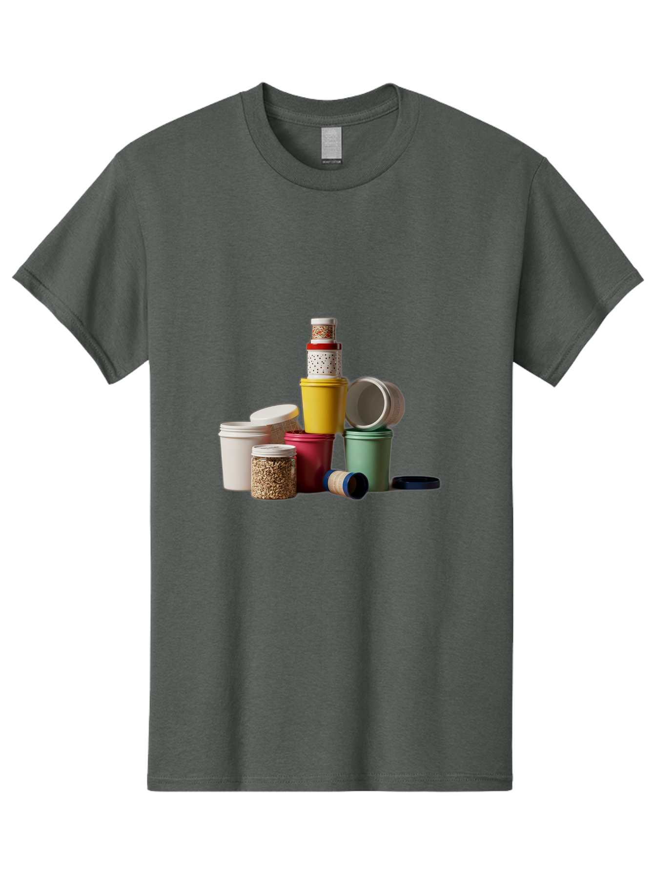 Reusable-Containers Men'S Graphic Tee, 100% Cotton, Comfortable Casual Summer Wear, Machine Washable, Stacked Containers, Colorful Storage, Kitchen Organization, Various Sizes, Open And Closed Lids, Food Storage, Eco-Friendly Packaging, Bad490