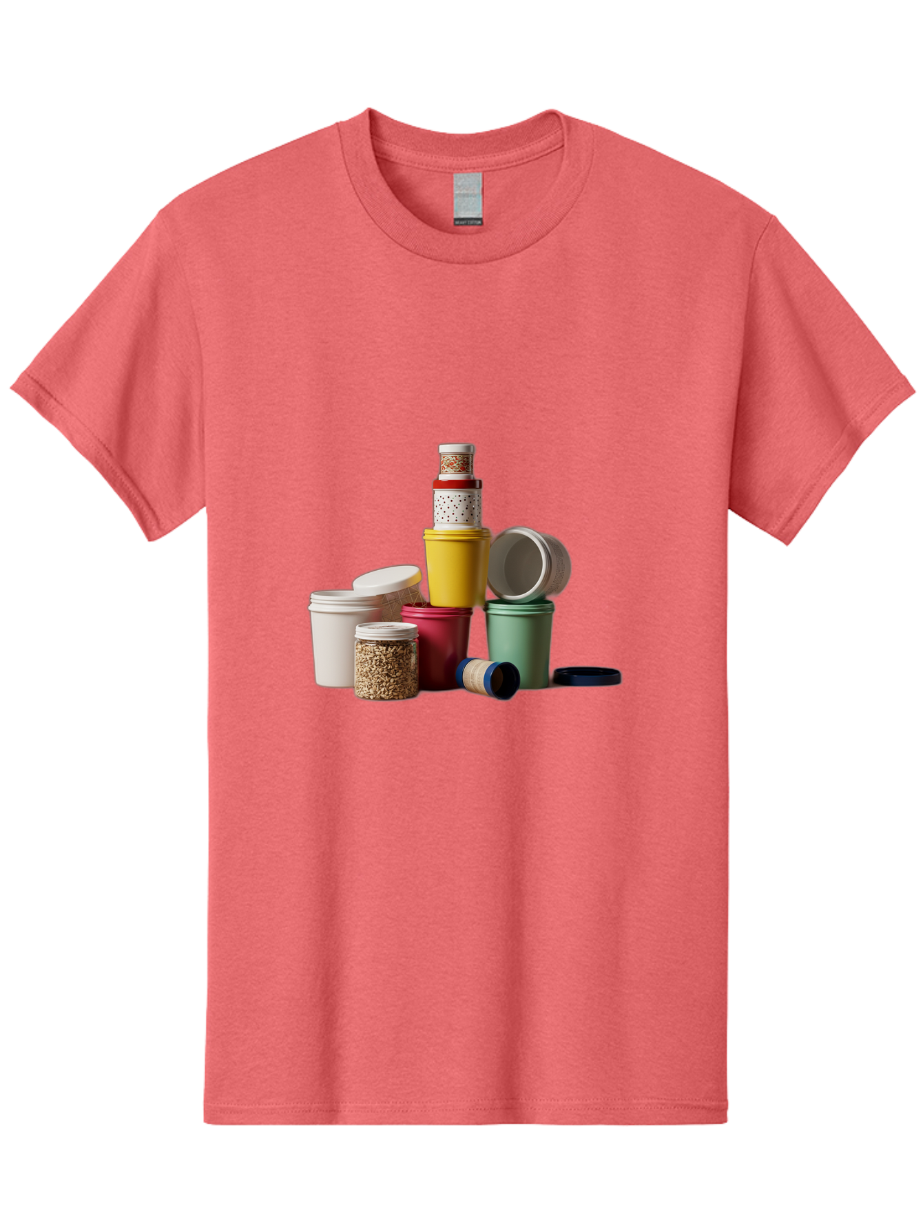 Reusable-Containers Men'S Graphic Tee, 100% Cotton, Comfortable Casual Summer Wear, Machine Washable, Stacked Containers, Colorful Storage, Kitchen Organization, Various Sizes, Open And Closed Lids, Food Storage, Eco-Friendly Packaging, Bad490