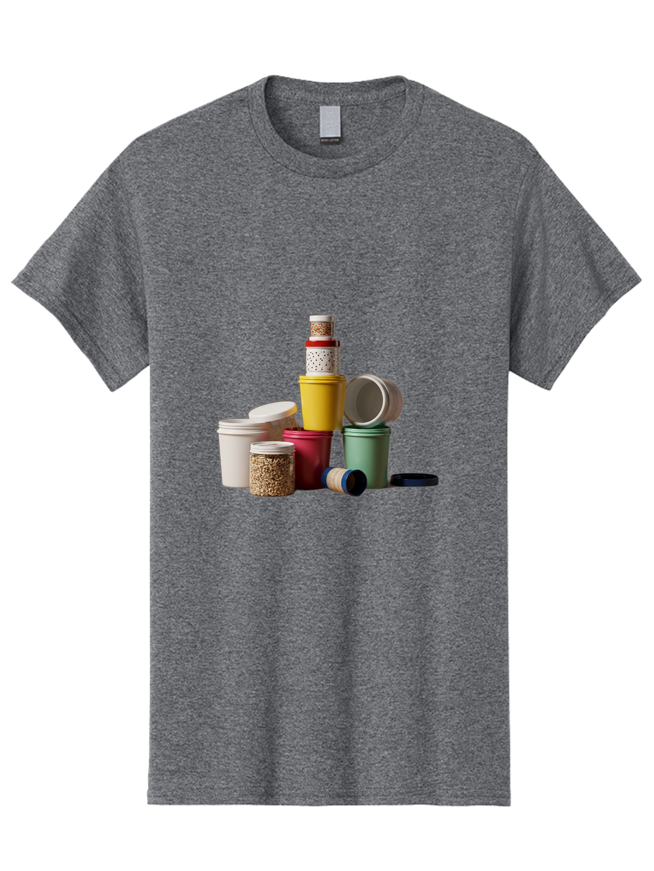 Reusable-Containers Men'S Graphic Tee, 100% Cotton, Comfortable Casual Summer Wear, Machine Washable, Stacked Containers, Colorful Storage, Kitchen Organization, Various Sizes, Open And Closed Lids, Food Storage, Eco-Friendly Packaging, Bad490