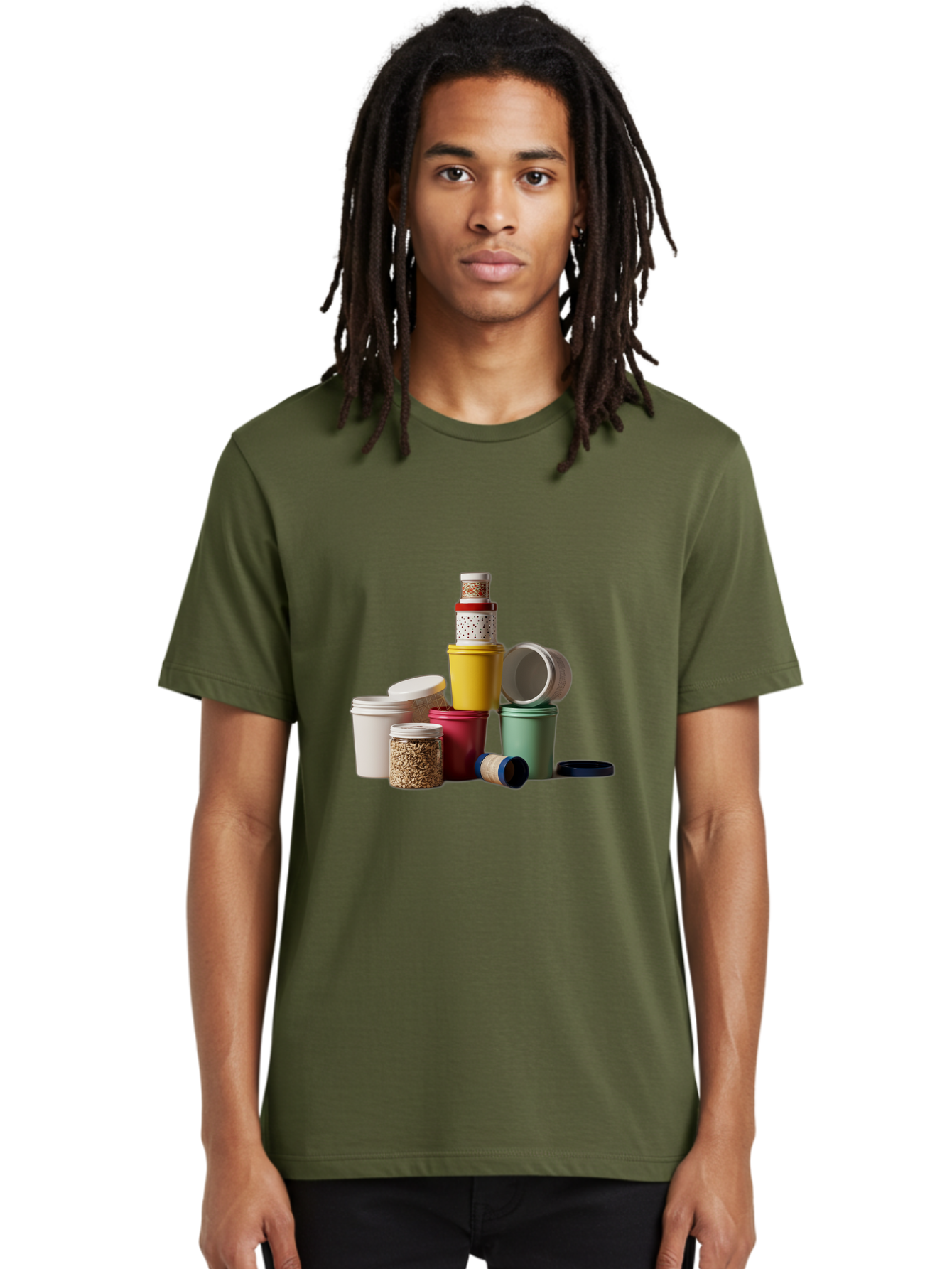 Reusable-Containers Men'S Graphic Tee, 100% Cotton, Comfortable Casual Summer Wear, Machine Washable, Stacked Containers, Colorful Storage, Kitchen Organization, Various Sizes, Open And Closed Lids, Food Storage, Eco-Friendly Packaging, Bad490