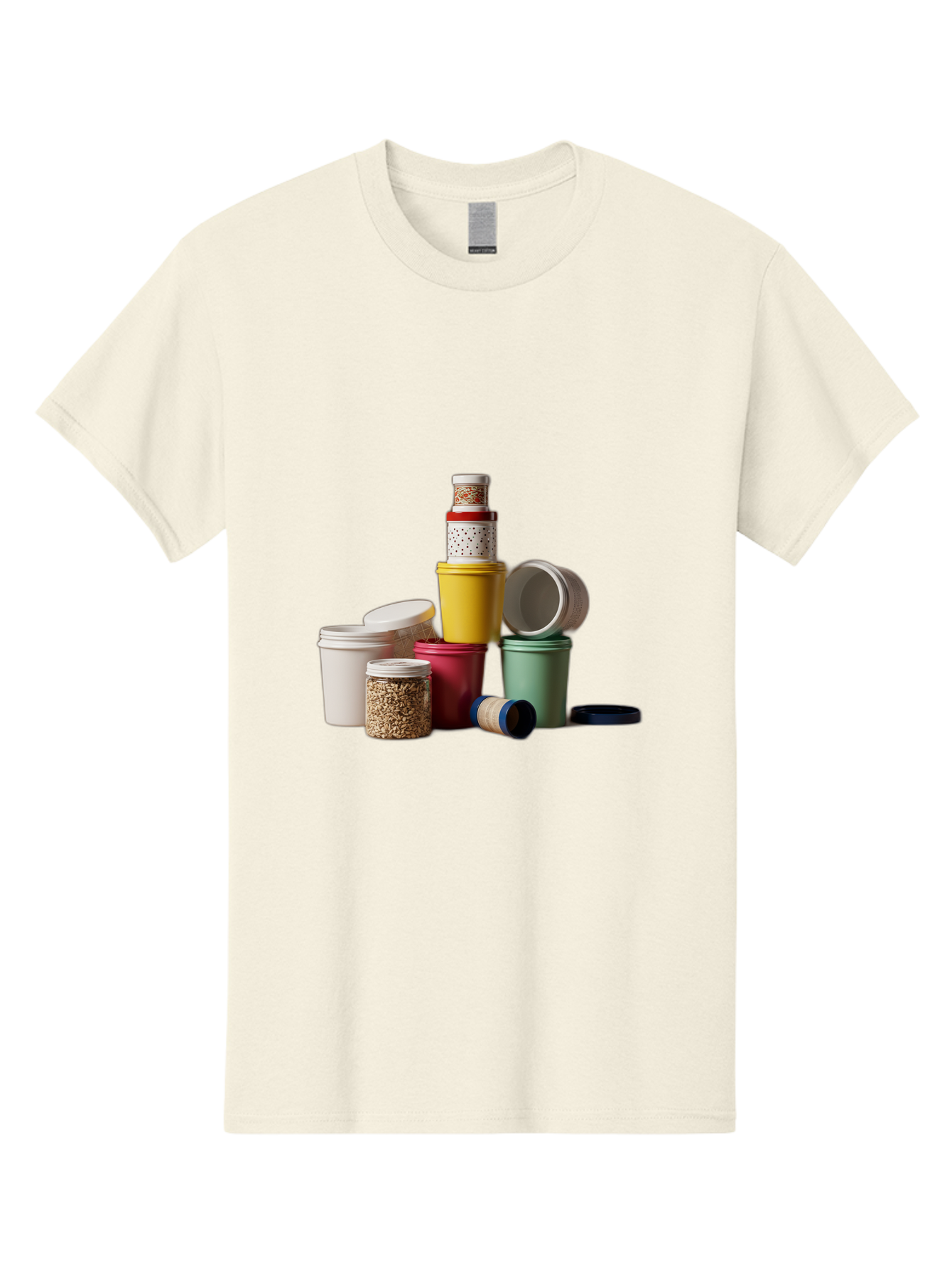Reusable-Containers Men'S Graphic Tee, 100% Cotton, Comfortable Casual Summer Wear, Machine Washable, Stacked Containers, Colorful Storage, Kitchen Organization, Various Sizes, Open And Closed Lids, Food Storage, Eco-Friendly Packaging, Bad490