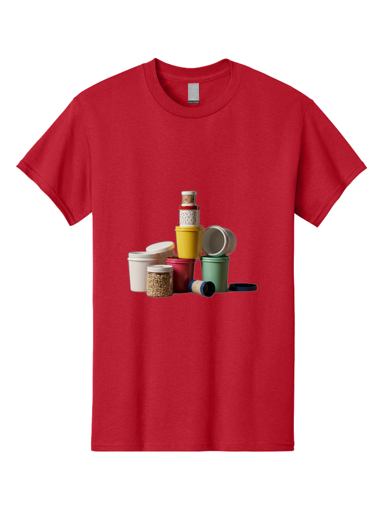 Reusable-Containers Men'S Graphic Tee, 100% Cotton, Comfortable Casual Summer Wear, Machine Washable, Stacked Containers, Colorful Storage, Kitchen Organization, Various Sizes, Open And Closed Lids, Food Storage, Eco-Friendly Packaging, Bad490