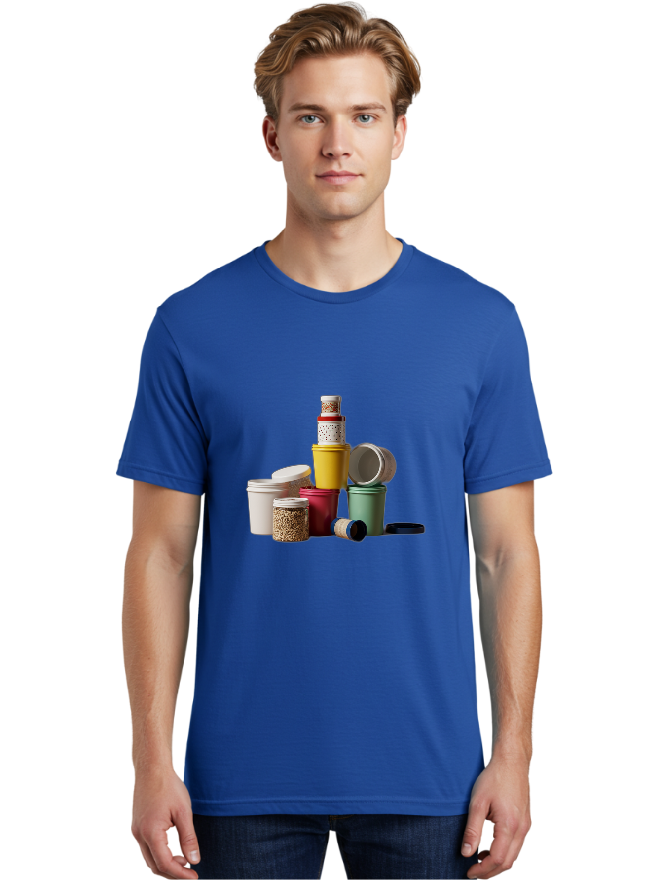 Reusable-Containers Men'S Graphic Tee, 100% Cotton, Comfortable Casual Summer Wear, Machine Washable, Stacked Containers, Colorful Storage, Kitchen Organization, Various Sizes, Open And Closed Lids, Food Storage, Eco-Friendly Packaging, Bad490