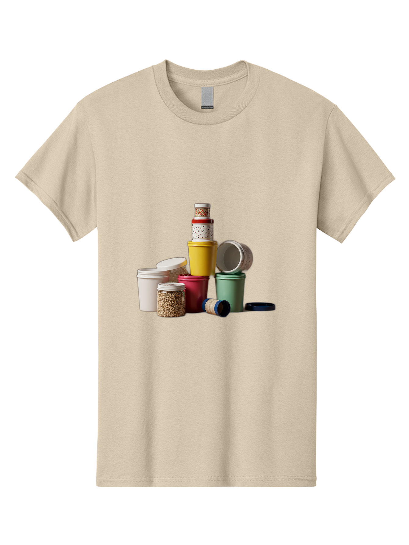 Reusable-Containers Men'S Graphic Tee, 100% Cotton, Comfortable Casual Summer Wear, Machine Washable, Stacked Containers, Colorful Storage, Kitchen Organization, Various Sizes, Open And Closed Lids, Food Storage, Eco-Friendly Packaging, Bad490