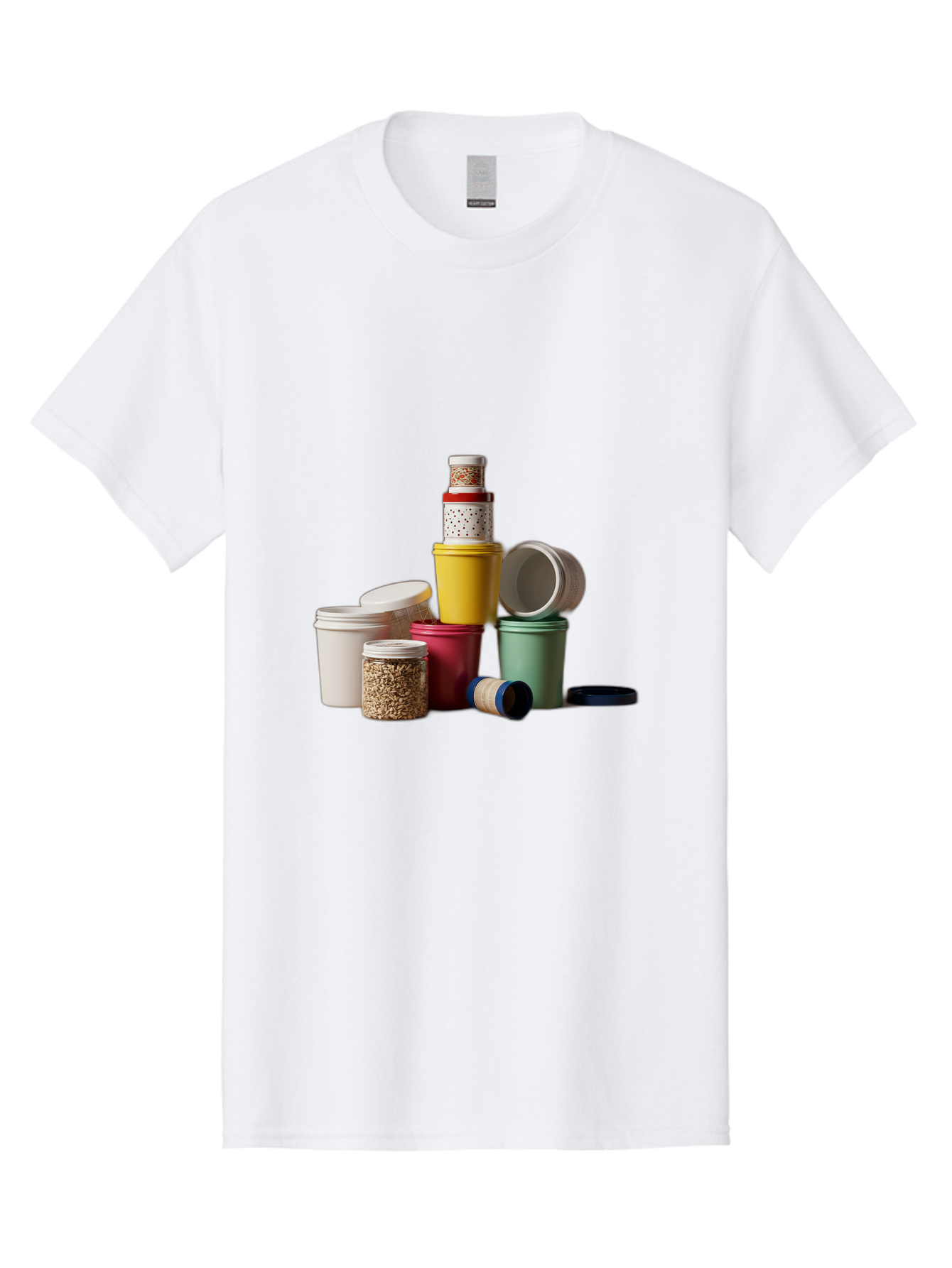 Reusable-Containers Men'S Graphic Tee, 100% Cotton, Comfortable Casual Summer Wear, Machine Washable, Stacked Containers, Colorful Storage, Kitchen Organization, Various Sizes, Open And Closed Lids, Food Storage, Eco-Friendly Packaging, Bad490