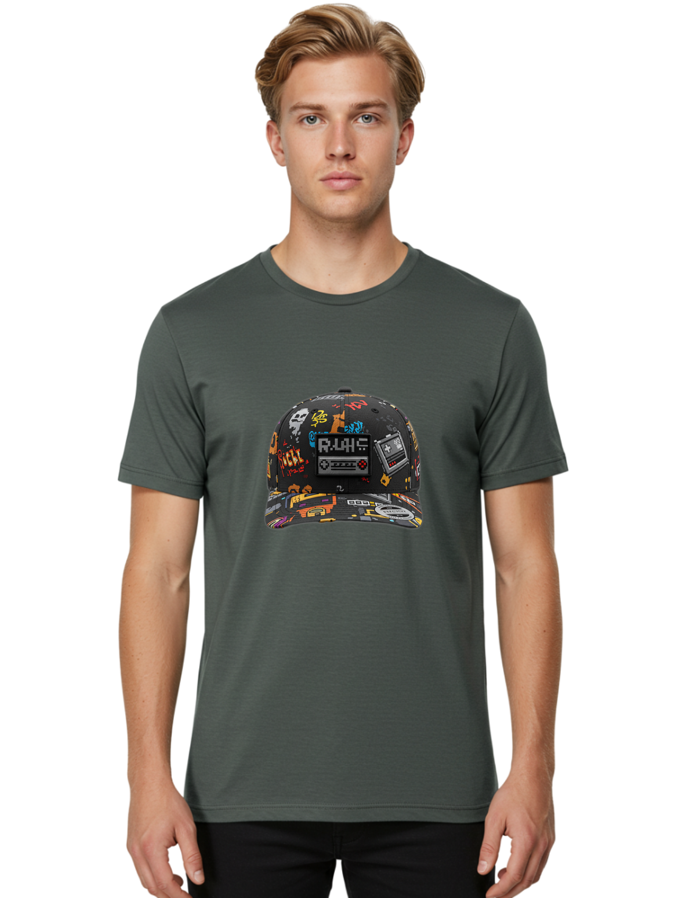 Rlyr-Baseball-Cap Men'S Graphic Tee, 100% Cotton, Comfortable Casual Summer Wear, Machine Washable, Rlyr Baseball Cap, Gaming Hat, Streetwear Fashion, Retro Gaming, Graffiti Style, Bold Graphics, Video Game Controller, Cassette Tape Design Bad492