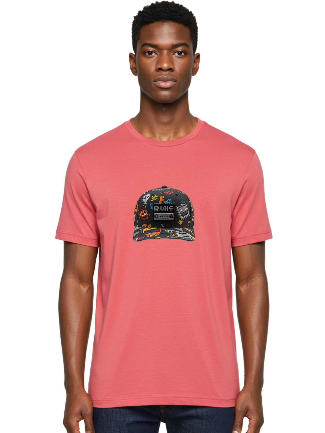 Rlyr-Baseball-Cap Men'S Graphic Tee, 100% Cotton, Comfortable Casual Summer Wear, Machine Washable, Rlyr Baseball Cap, Gaming Hat, Streetwear Fashion, Retro Gaming, Graffiti Style, Bold Graphics, Video Game Controller, Cassette Tape Design Bad492