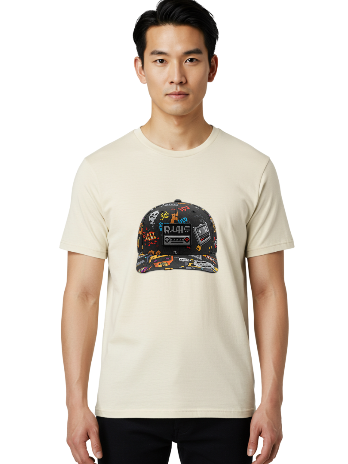 Rlyr-Baseball-Cap Men'S Graphic Tee, 100% Cotton, Comfortable Casual Summer Wear, Machine Washable, Rlyr Baseball Cap, Gaming Hat, Streetwear Fashion, Retro Gaming, Graffiti Style, Bold Graphics, Video Game Controller, Cassette Tape Design Bad492