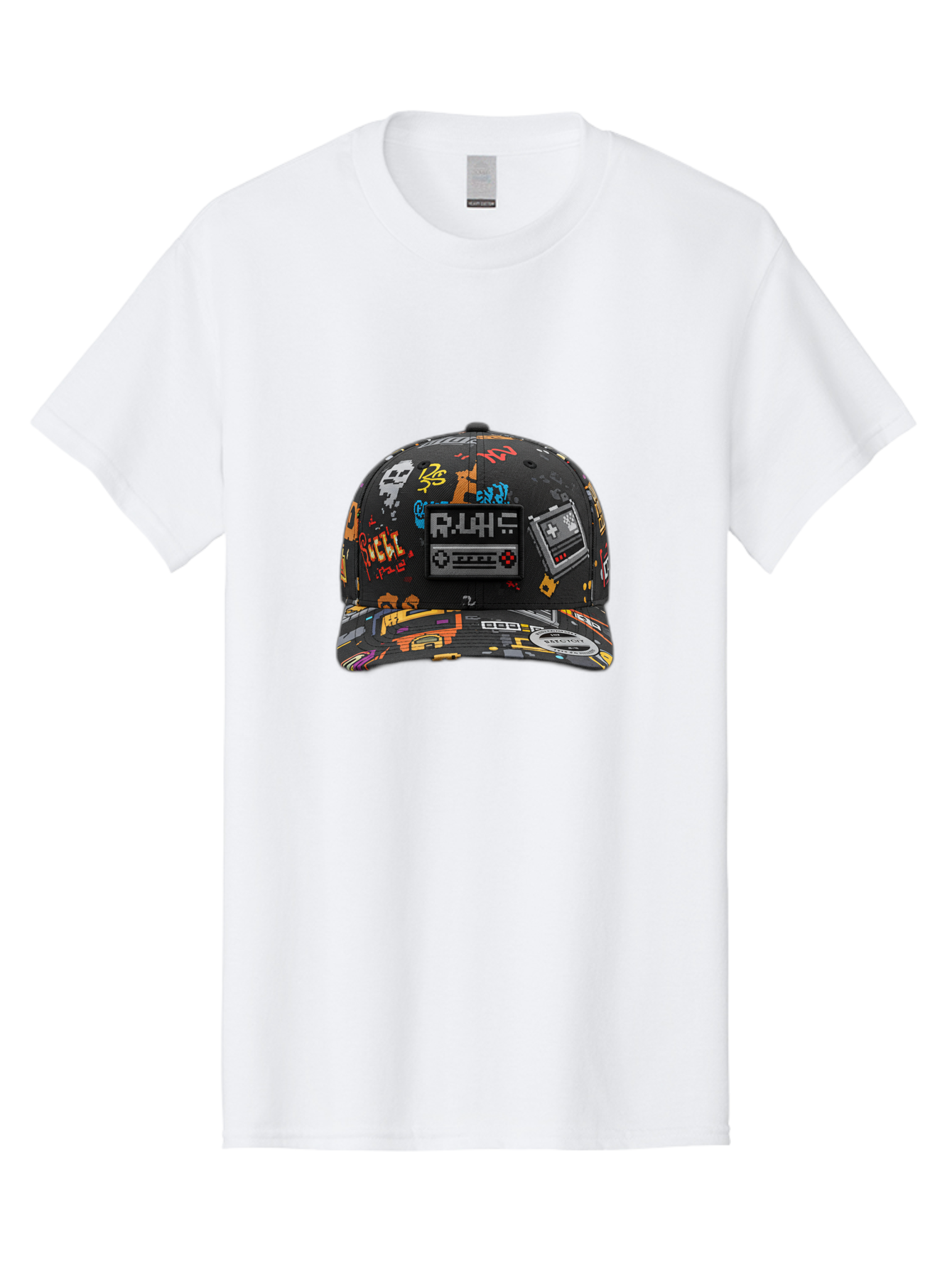 Rlyr-Baseball-Cap Men'S Graphic Tee, 100% Cotton, Comfortable Casual Summer Wear, Machine Washable, Rlyr Baseball Cap, Gaming Hat, Streetwear Fashion, Retro Gaming, Graffiti Style, Bold Graphics, Video Game Controller, Cassette Tape Design Bad492