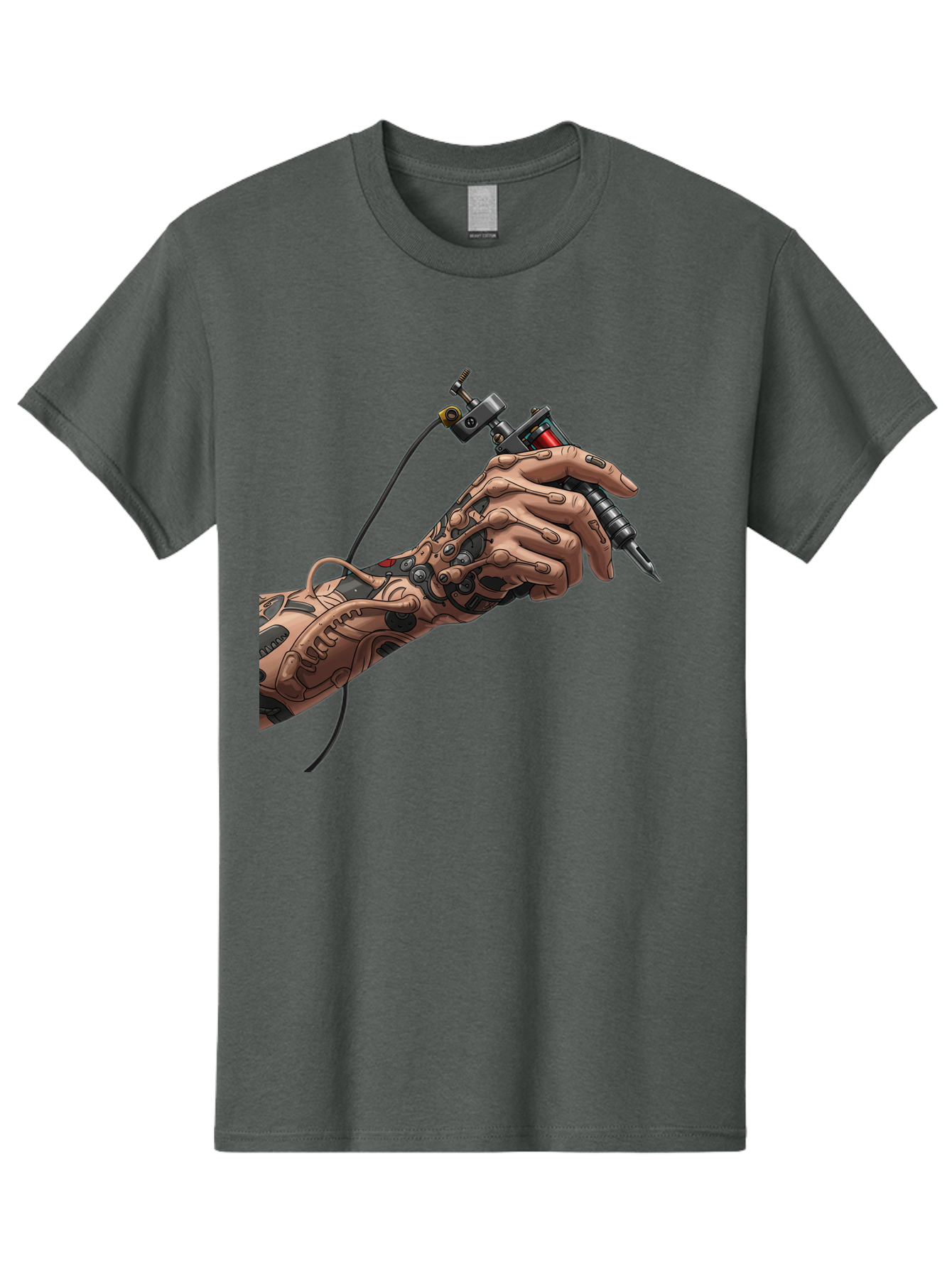 Robot-Hand-Tattoo-Machine Men'S Graphic Tee, 100% Cotton, Comfortable Casual Summer Wear, Machine Washable, Robotic Hand, Tattoo Machine, Mechanical Arm, Futuristic Art, Tattoo Artist, Robotic Precision, Mechanical Limb, Tattoo Design Bad495