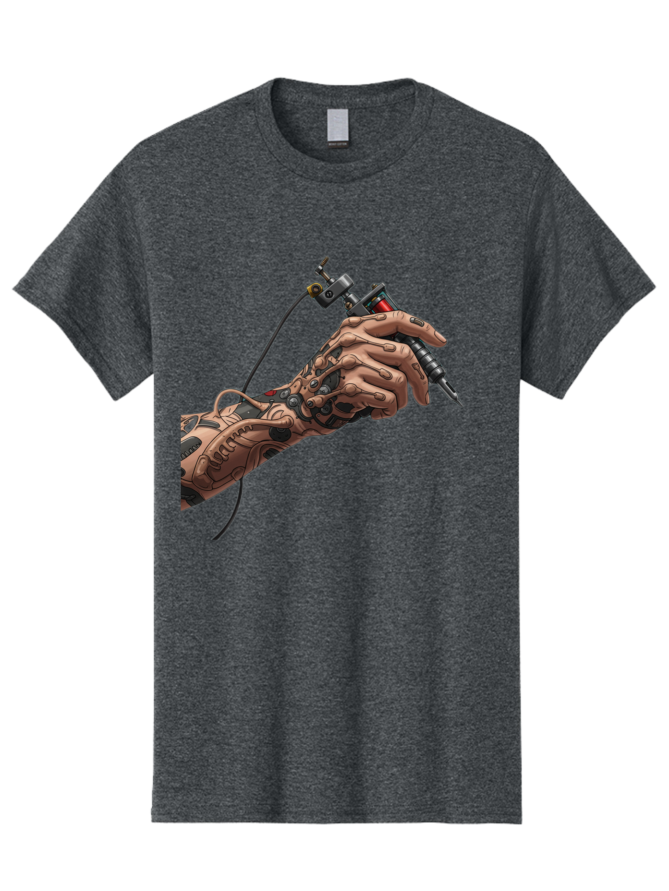 Robot-Hand-Tattoo-Machine Men'S Graphic Tee, 100% Cotton, Comfortable Casual Summer Wear, Machine Washable, Robotic Hand, Tattoo Machine, Mechanical Arm, Futuristic Art, Tattoo Artist, Robotic Precision, Mechanical Limb, Tattoo Design Bad495