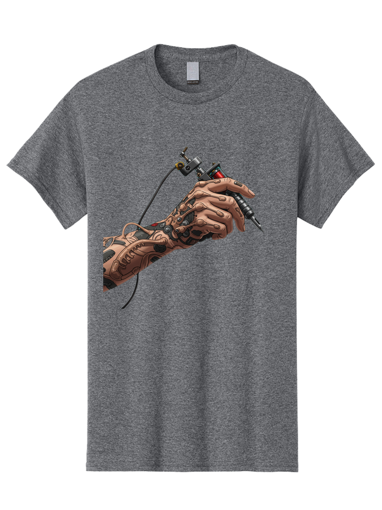 Robot-Hand-Tattoo-Machine Men'S Graphic Tee, 100% Cotton, Comfortable Casual Summer Wear, Machine Washable, Robotic Hand, Tattoo Machine, Mechanical Arm, Futuristic Art, Tattoo Artist, Robotic Precision, Mechanical Limb, Tattoo Design Bad495