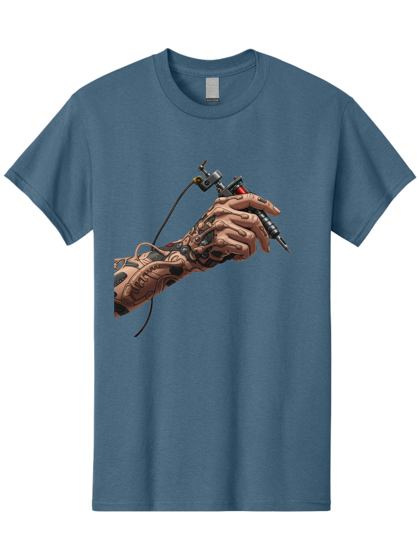Robot-Hand-Tattoo-Machine Men'S Graphic Tee, 100% Cotton, Comfortable Casual Summer Wear, Machine Washable, Robotic Hand, Tattoo Machine, Mechanical Arm, Futuristic Art, Tattoo Artist, Robotic Precision, Mechanical Limb, Tattoo Design Bad495