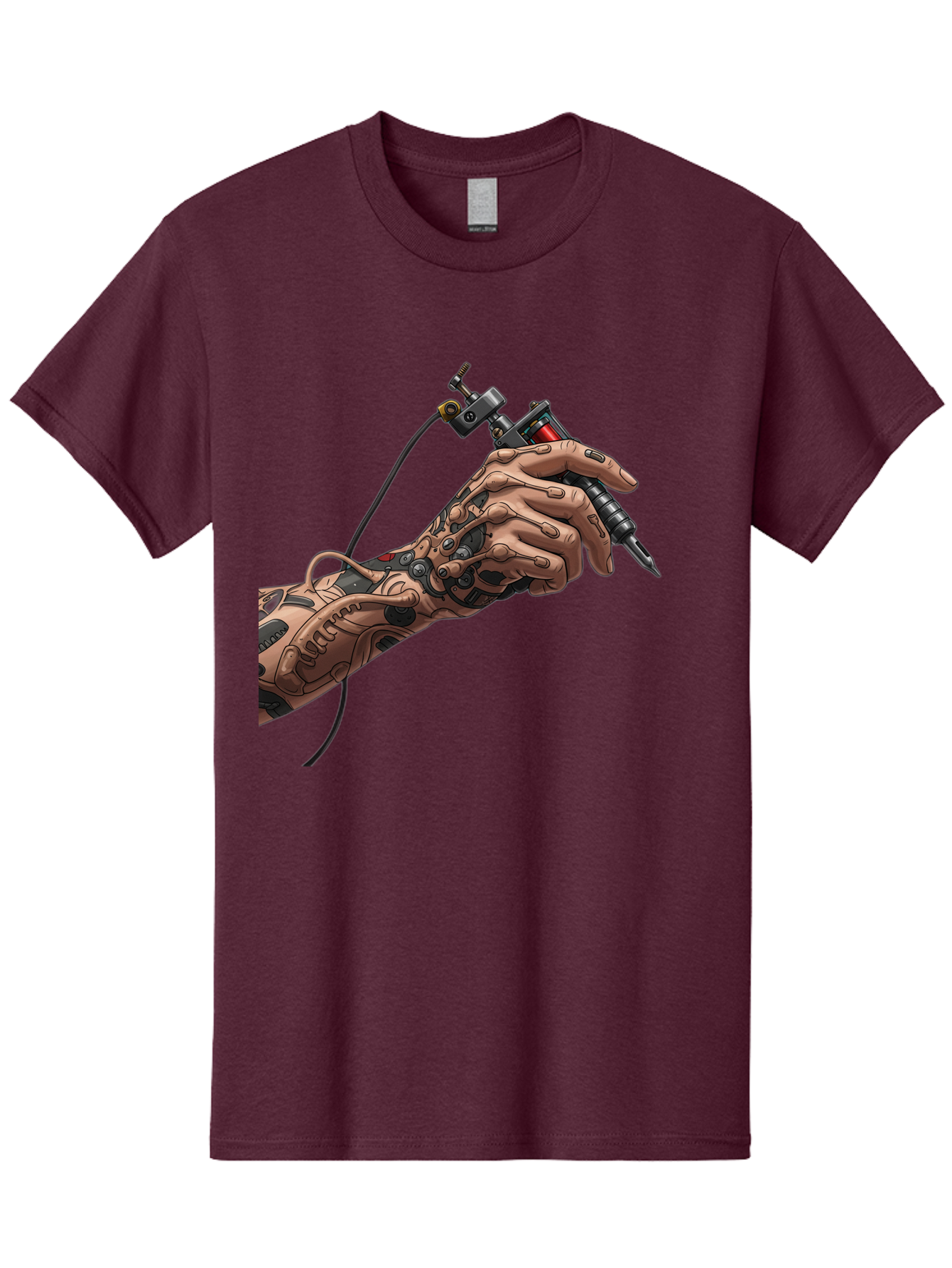 Robot-Hand-Tattoo-Machine Men'S Graphic Tee, 100% Cotton, Comfortable Casual Summer Wear, Machine Washable, Robotic Hand, Tattoo Machine, Mechanical Arm, Futuristic Art, Tattoo Artist, Robotic Precision, Mechanical Limb, Tattoo Design Bad495