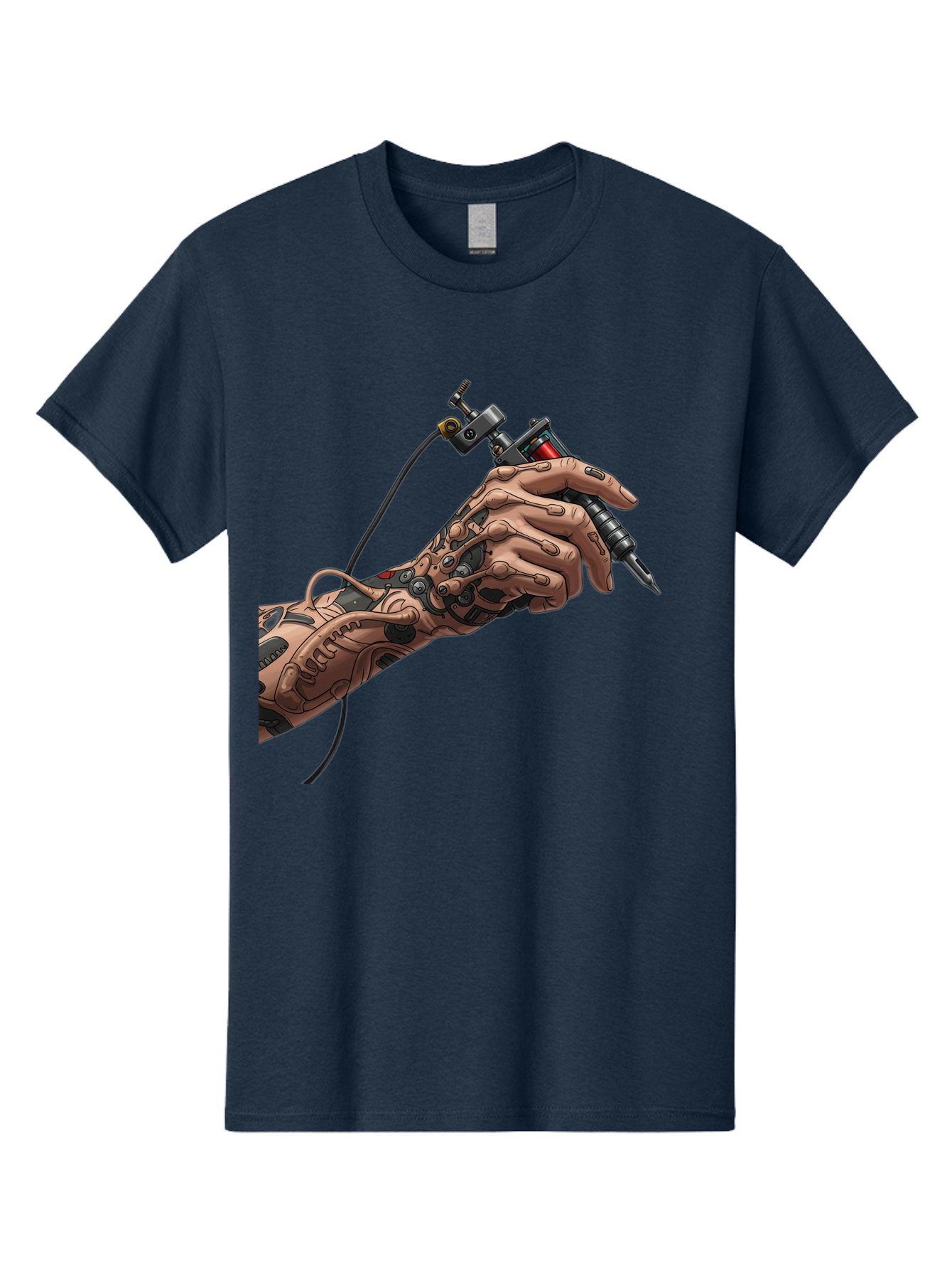 Robot-Hand-Tattoo-Machine Men'S Graphic Tee, 100% Cotton, Comfortable Casual Summer Wear, Machine Washable, Robotic Hand, Tattoo Machine, Mechanical Arm, Futuristic Art, Tattoo Artist, Robotic Precision, Mechanical Limb, Tattoo Design Bad495