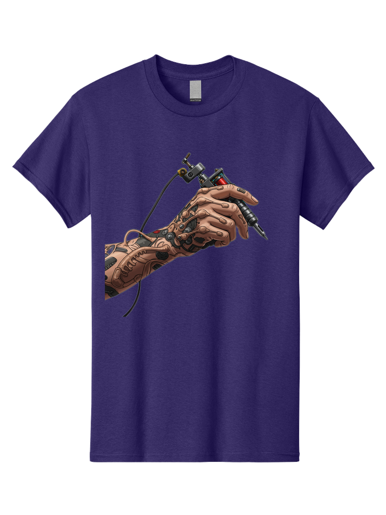 Robot-Hand-Tattoo-Machine Men'S Graphic Tee, 100% Cotton, Comfortable Casual Summer Wear, Machine Washable, Robotic Hand, Tattoo Machine, Mechanical Arm, Futuristic Art, Tattoo Artist, Robotic Precision, Mechanical Limb, Tattoo Design Bad495