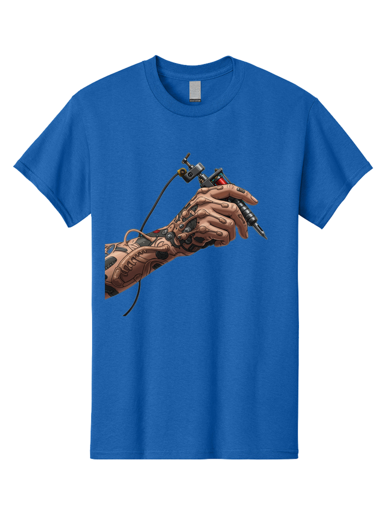Robot-Hand-Tattoo-Machine Men'S Graphic Tee, 100% Cotton, Comfortable Casual Summer Wear, Machine Washable, Robotic Hand, Tattoo Machine, Mechanical Arm, Futuristic Art, Tattoo Artist, Robotic Precision, Mechanical Limb, Tattoo Design Bad495