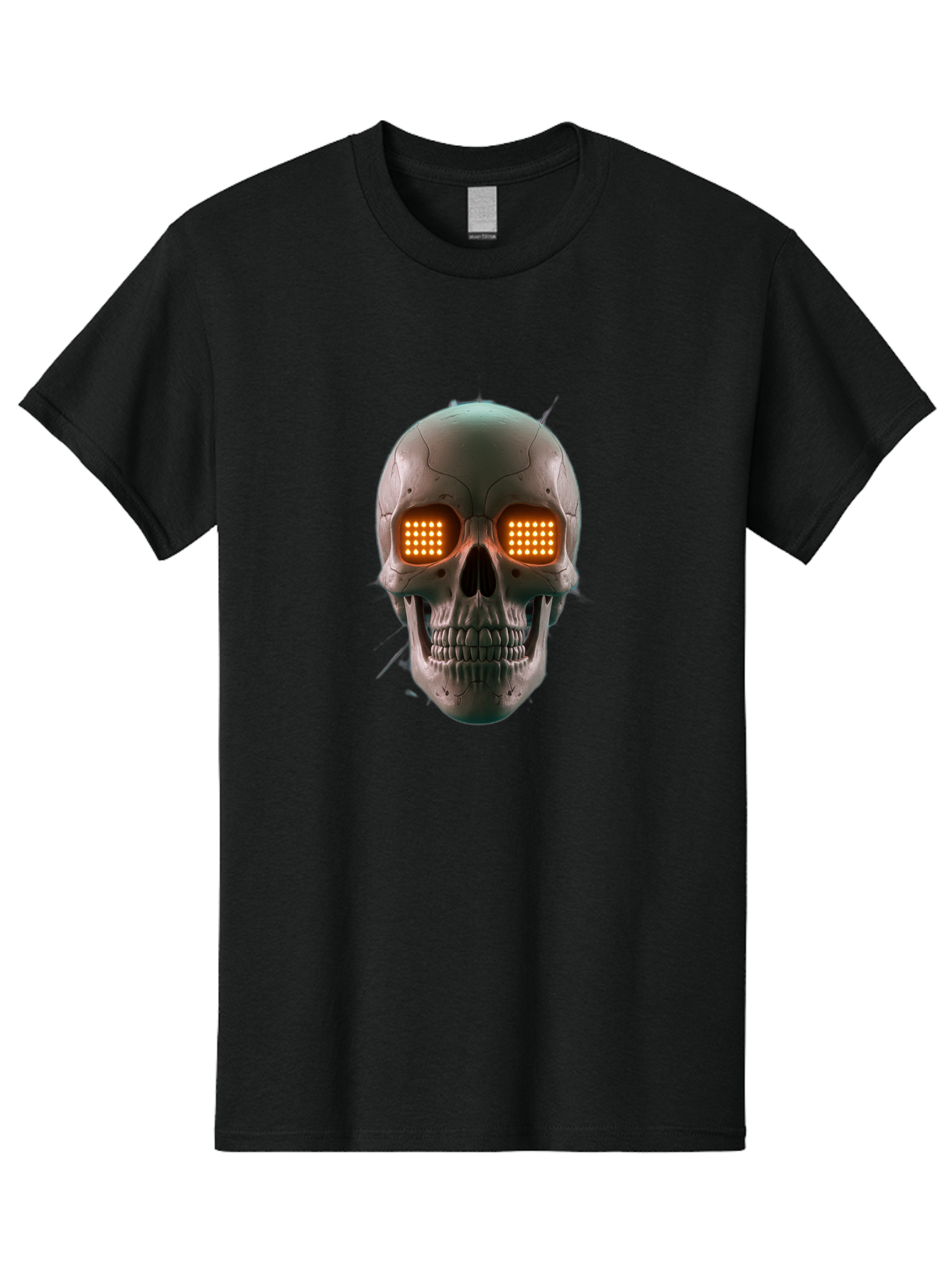 Robot-Skull Men'S Graphic Tee, 100% Cotton, Comfortable Casual Summer Wear, Machine Washable, Cyborg Skull, Robotic Eyes, Futuristic Technology, Sci-Fi Art, Glowing Orange Eyes, Skull Design, Dark Futuristic, Cybernetic Enhancements, Bad496