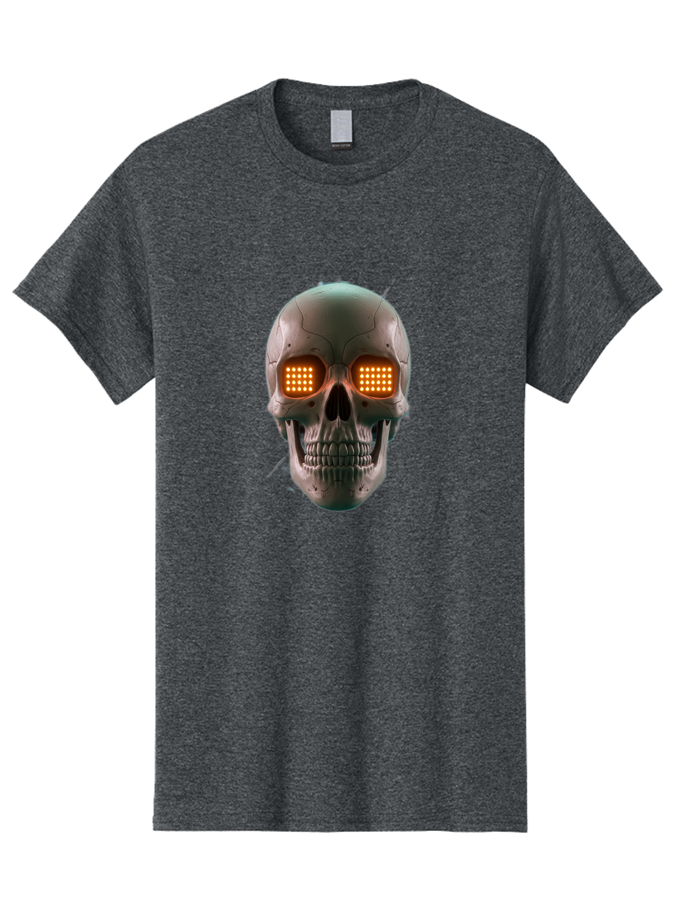 Robot-Skull Men'S Graphic Tee, 100% Cotton, Comfortable Casual Summer Wear, Machine Washable, Cyborg Skull, Robotic Eyes, Futuristic Technology, Sci-Fi Art, Glowing Orange Eyes, Skull Design, Dark Futuristic, Cybernetic Enhancements, Bad496