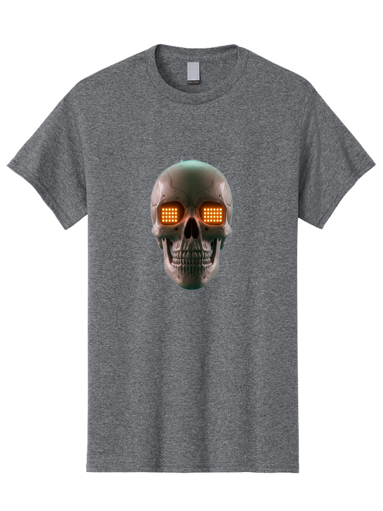 Robot-Skull Men'S Graphic Tee, 100% Cotton, Comfortable Casual Summer Wear, Machine Washable, Cyborg Skull, Robotic Eyes, Futuristic Technology, Sci-Fi Art, Glowing Orange Eyes, Skull Design, Dark Futuristic, Cybernetic Enhancements, Bad496