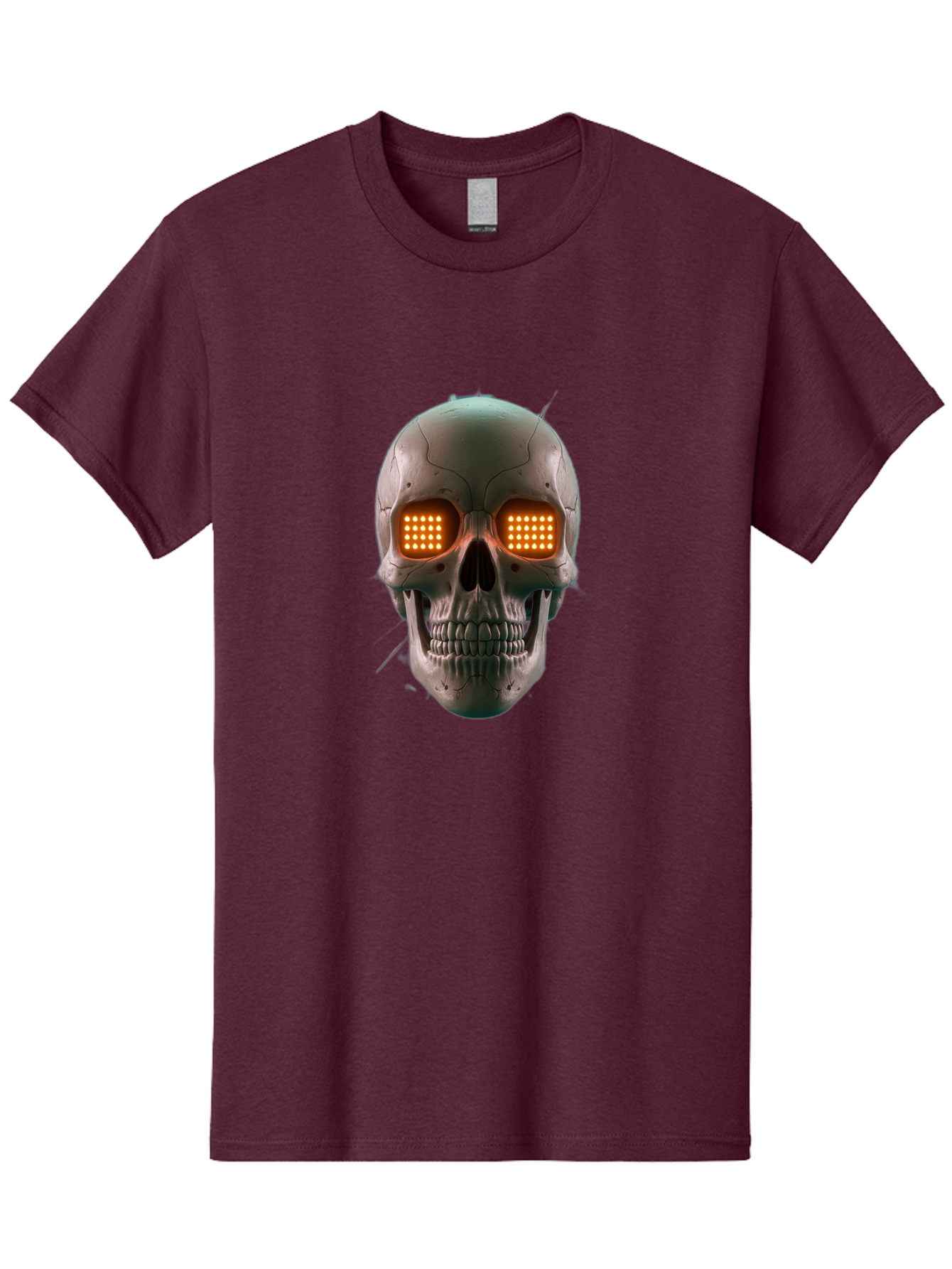 Robot-Skull Men'S Graphic Tee, 100% Cotton, Comfortable Casual Summer Wear, Machine Washable, Cyborg Skull, Robotic Eyes, Futuristic Technology, Sci-Fi Art, Glowing Orange Eyes, Skull Design, Dark Futuristic, Cybernetic Enhancements, Bad496