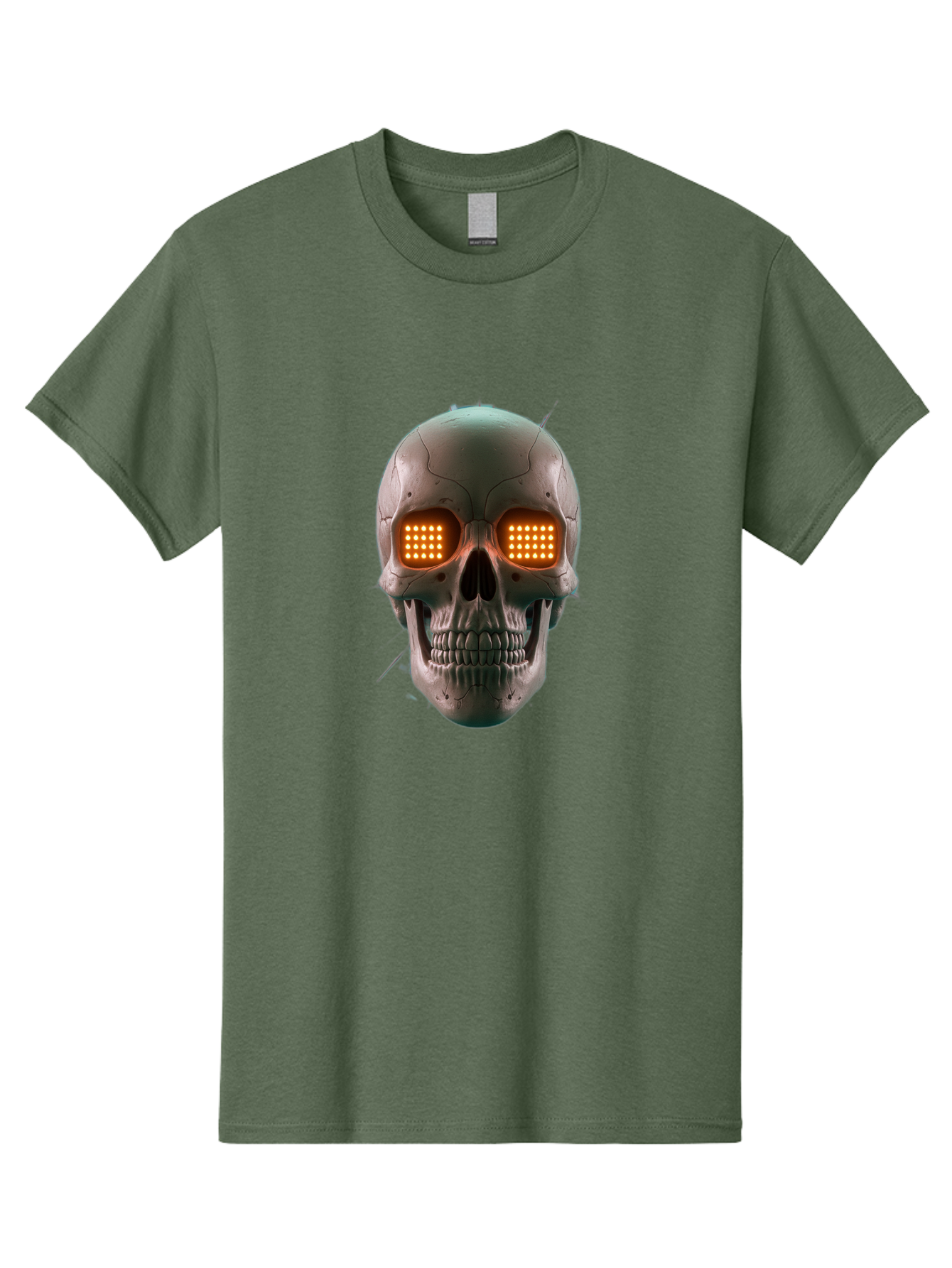 Robot-Skull Men'S Graphic Tee, 100% Cotton, Comfortable Casual Summer Wear, Machine Washable, Cyborg Skull, Robotic Eyes, Futuristic Technology, Sci-Fi Art, Glowing Orange Eyes, Skull Design, Dark Futuristic, Cybernetic Enhancements, Bad496