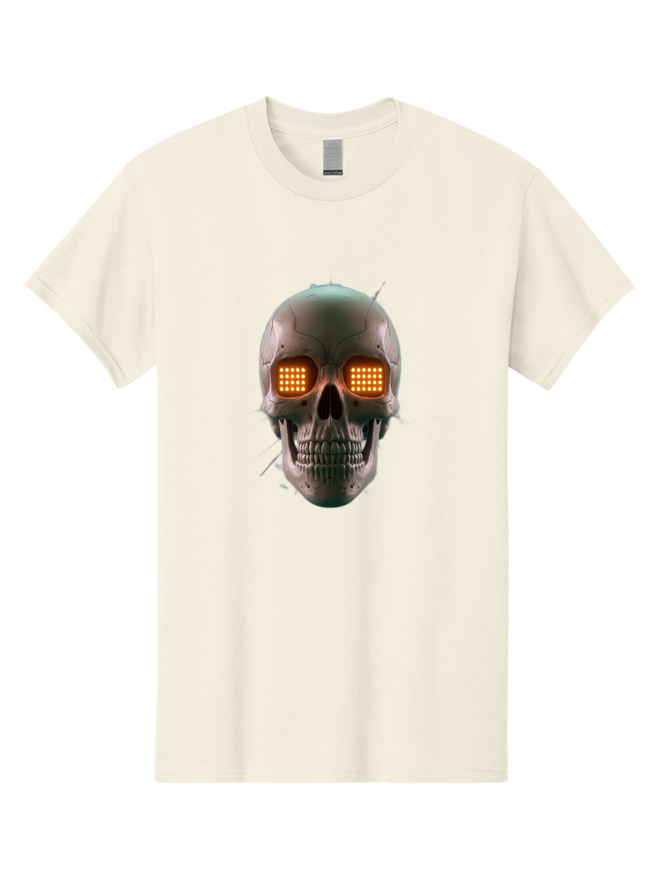 Robot-Skull Men'S Graphic Tee, 100% Cotton, Comfortable Casual Summer Wear, Machine Washable, Cyborg Skull, Robotic Eyes, Futuristic Technology, Sci-Fi Art, Glowing Orange Eyes, Skull Design, Dark Futuristic, Cybernetic Enhancements, Bad496