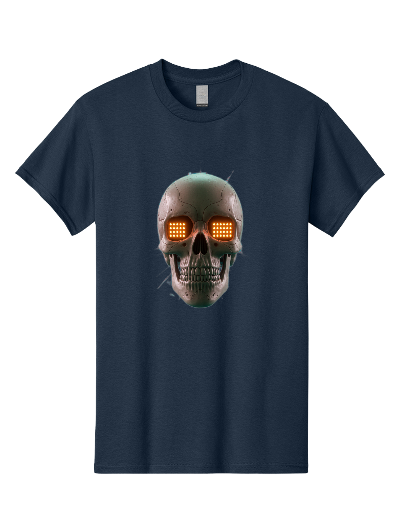 Robot-Skull Men'S Graphic Tee, 100% Cotton, Comfortable Casual Summer Wear, Machine Washable, Cyborg Skull, Robotic Eyes, Futuristic Technology, Sci-Fi Art, Glowing Orange Eyes, Skull Design, Dark Futuristic, Cybernetic Enhancements, Bad496