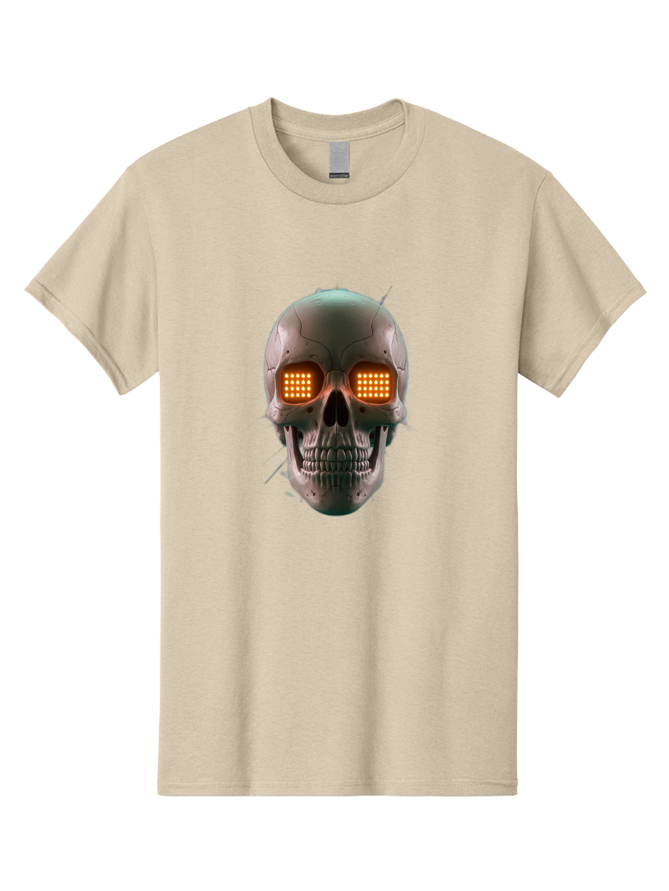 Robot-Skull Men'S Graphic Tee, 100% Cotton, Comfortable Casual Summer Wear, Machine Washable, Cyborg Skull, Robotic Eyes, Futuristic Technology, Sci-Fi Art, Glowing Orange Eyes, Skull Design, Dark Futuristic, Cybernetic Enhancements, Bad496