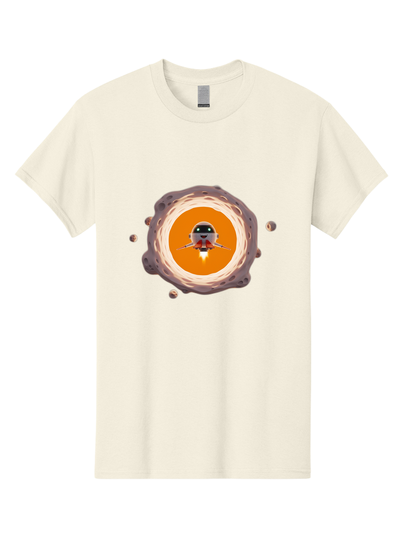 Robot-Spaceship Men'S Graphic Tee, 100% Cotton, Comfortable Casual Summer Wear, Machine Washable, Robot Spaceship Emerging From Crater, Asteroid Field, Robotic Exploration, Space Travel, Futuristic Technology, Sci-Fi Adventure, Cartoon Style Bad497