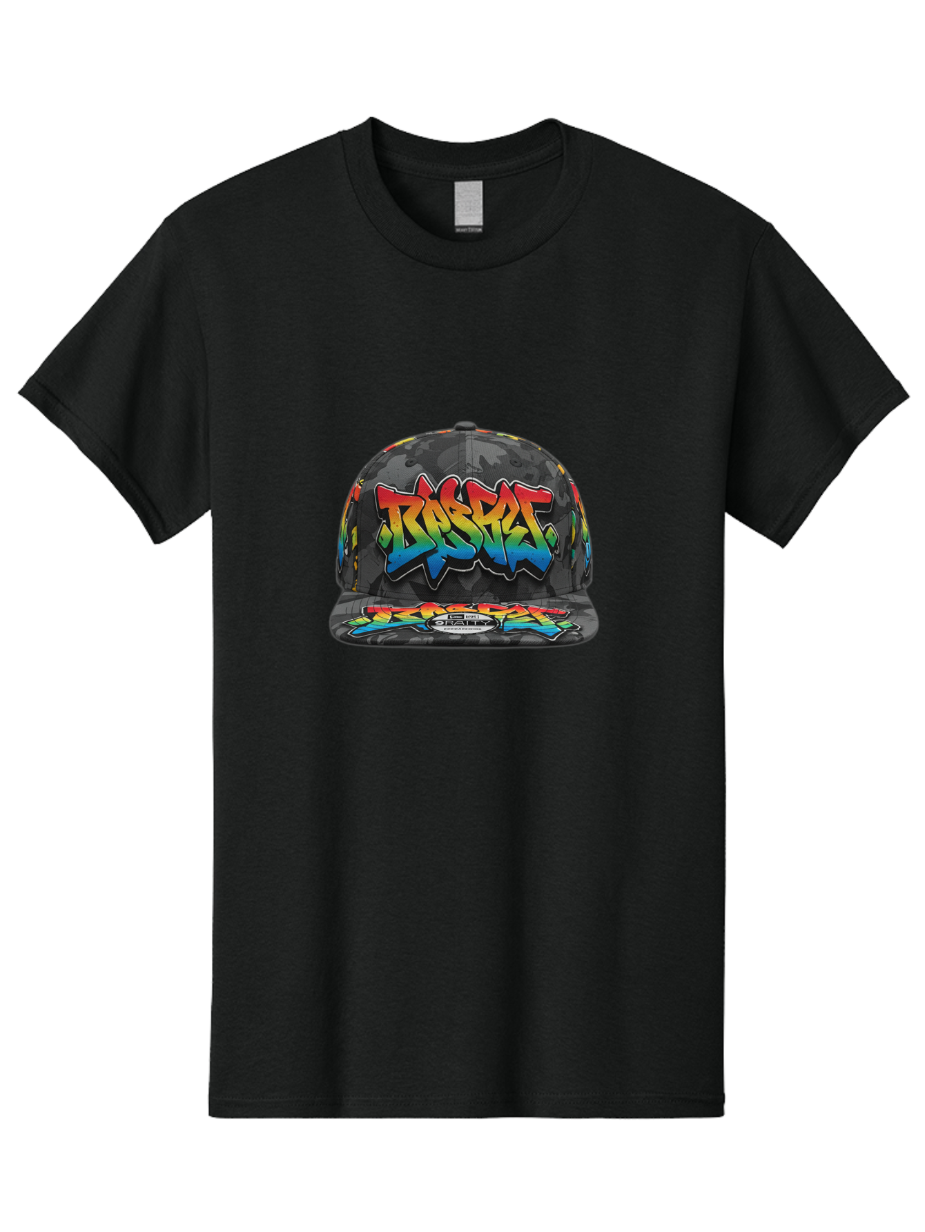 Rocket Men'S Graphic Tee, 100% Cotton, Comfortable Casual Summer Wear, Machine Washable, Rocket Baseball Cap, Camouflage Pattern, Graffiti Design, Vibrant Colors, Streetwear Fashion, Urban Style, Bold Graphics, Casual Clothing Bad499