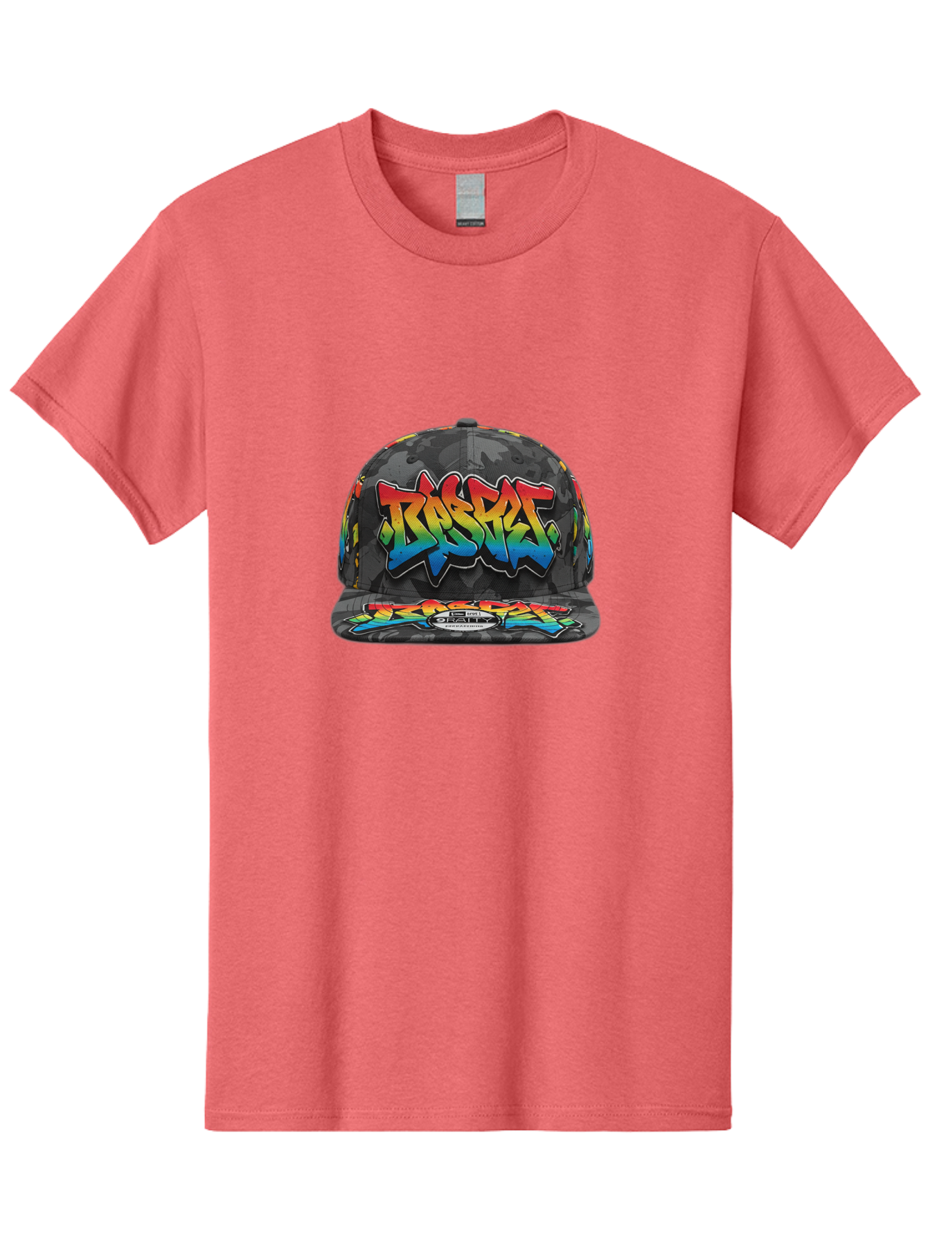 Rocket Men'S Graphic Tee, 100% Cotton, Comfortable Casual Summer Wear, Machine Washable, Rocket Baseball Cap, Camouflage Pattern, Graffiti Design, Vibrant Colors, Streetwear Fashion, Urban Style, Bold Graphics, Casual Clothing Bad499