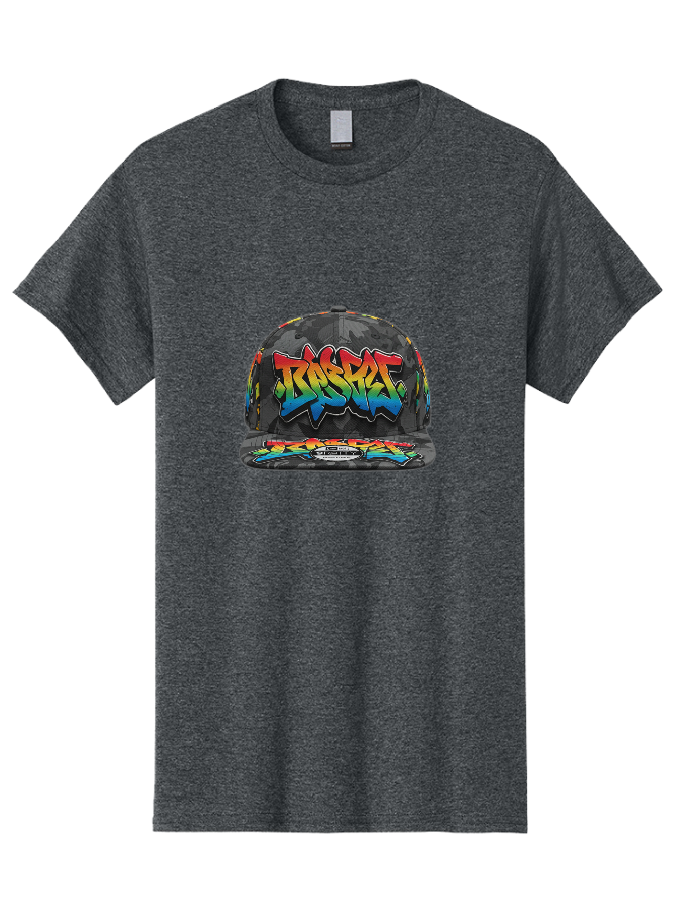 Rocket Men'S Graphic Tee, 100% Cotton, Comfortable Casual Summer Wear, Machine Washable, Rocket Baseball Cap, Camouflage Pattern, Graffiti Design, Vibrant Colors, Streetwear Fashion, Urban Style, Bold Graphics, Casual Clothing Bad499